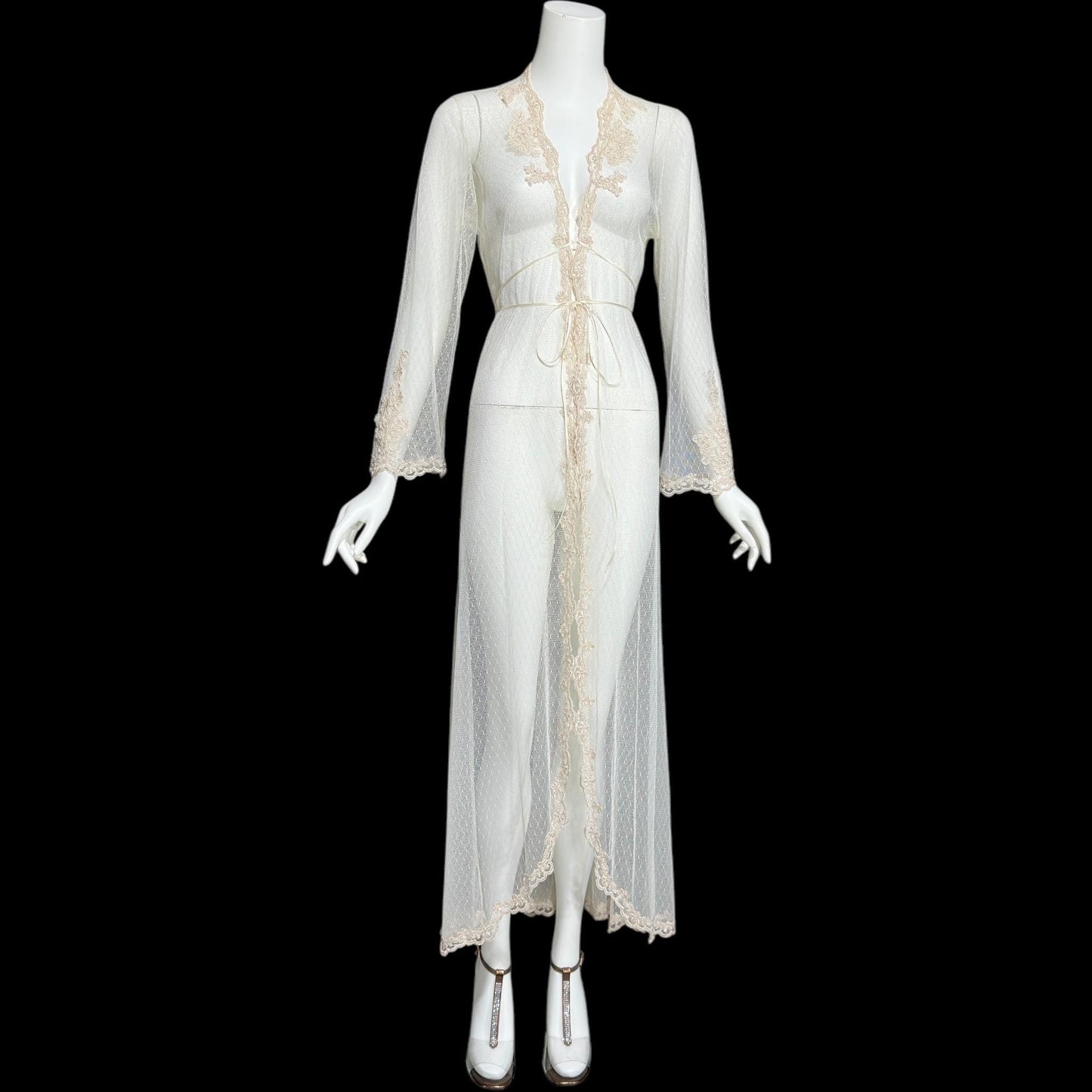 JONQUIL Diane Samandi dressing gown, Bergdorf Goodman 1990s see through feather weight bridal Robe