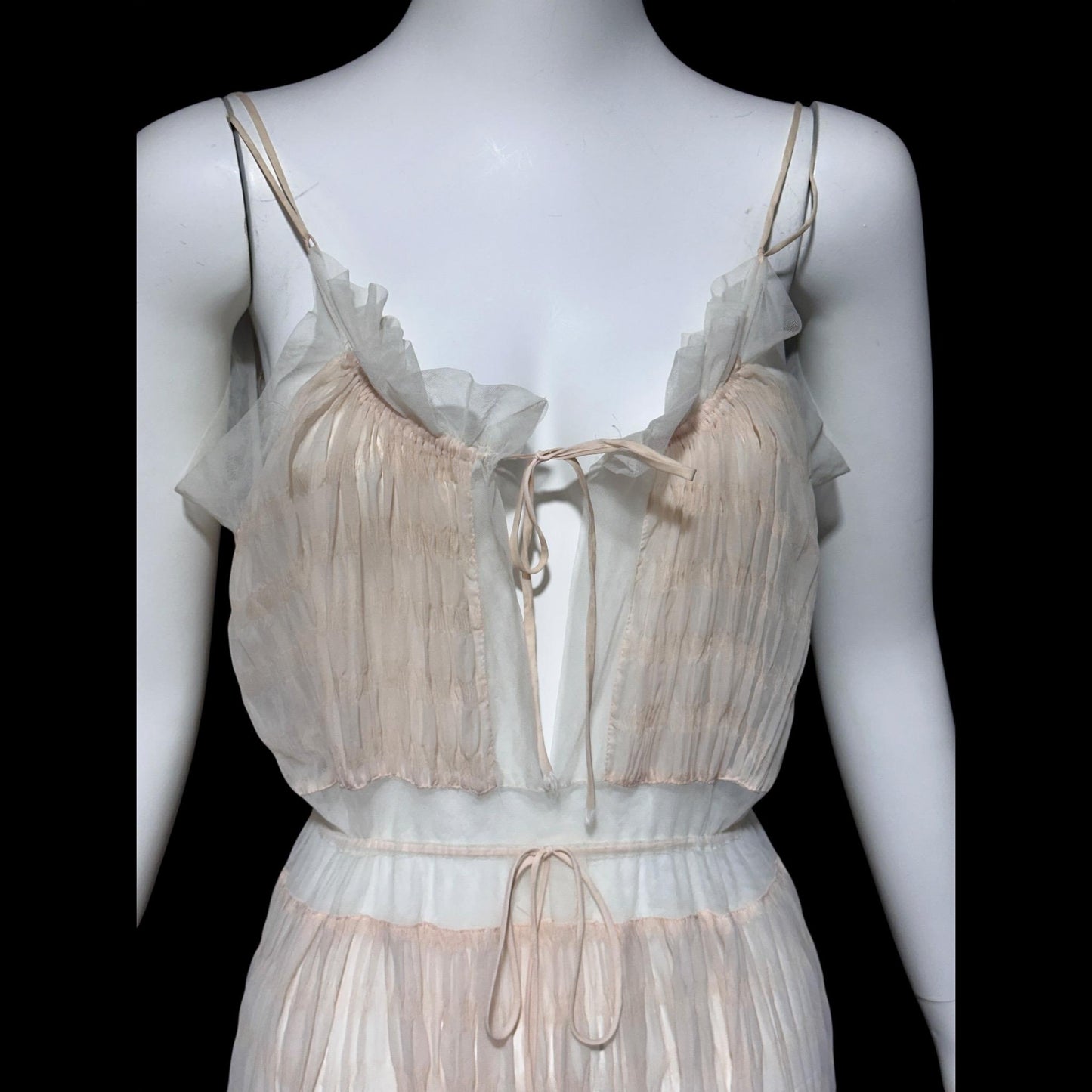 BY IRIS, vintage 1930s Nightgown slip dress, ethereal sheer waffled nylon night dress