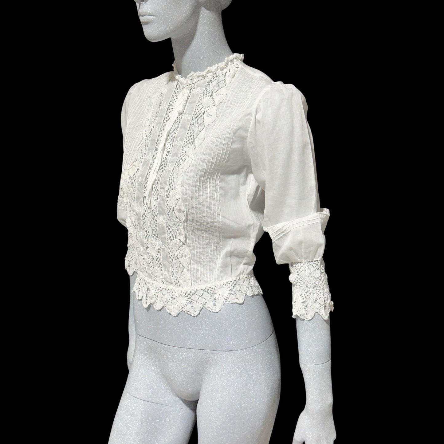 1910 Vintage Antique Edwardian Top, 1900s white batiste cotton and lace blouse