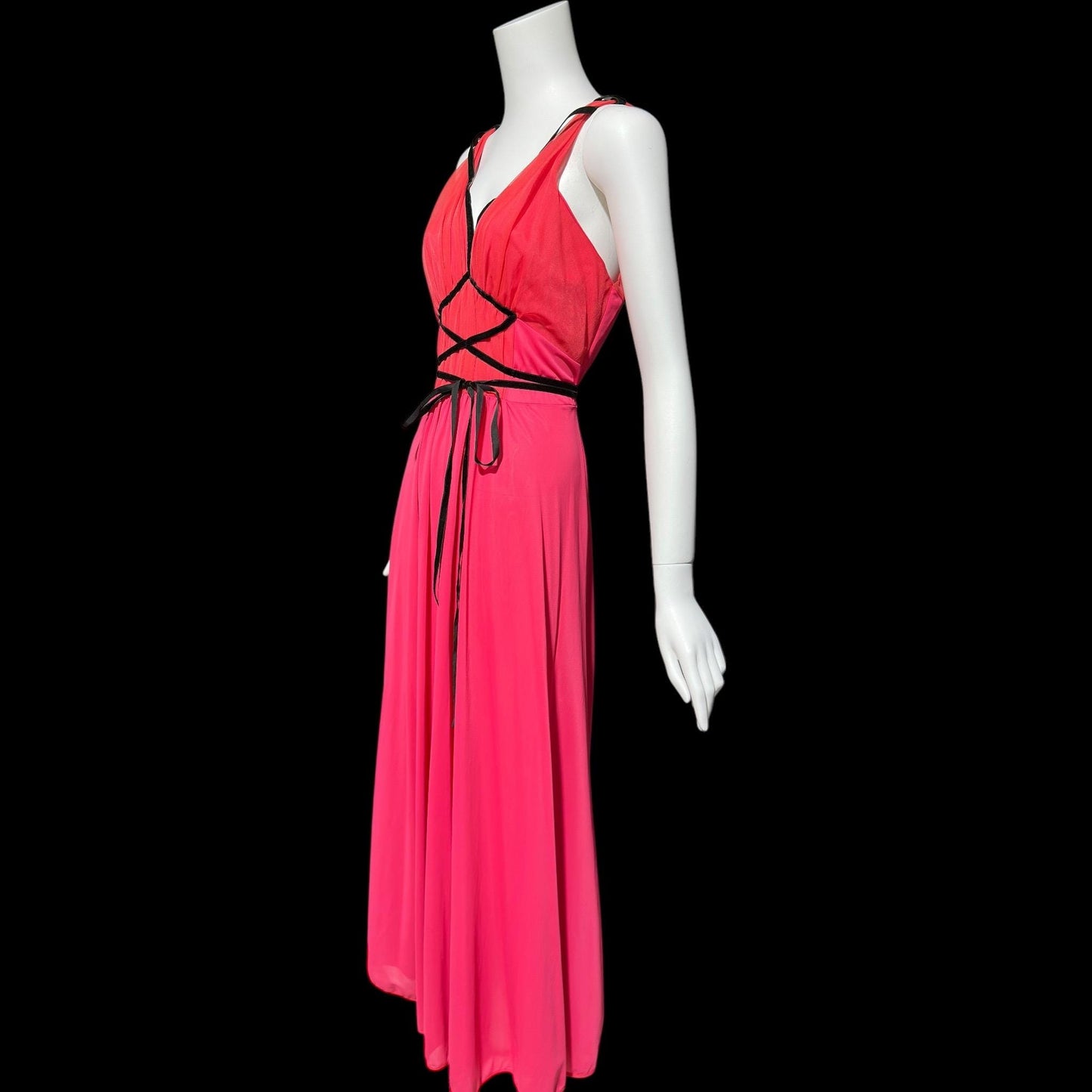 SCHIAPARELLI, vintage 1950s nightgown slip dress, shocking pink and lipstick red full length slip dress, Grecian Goddess gown