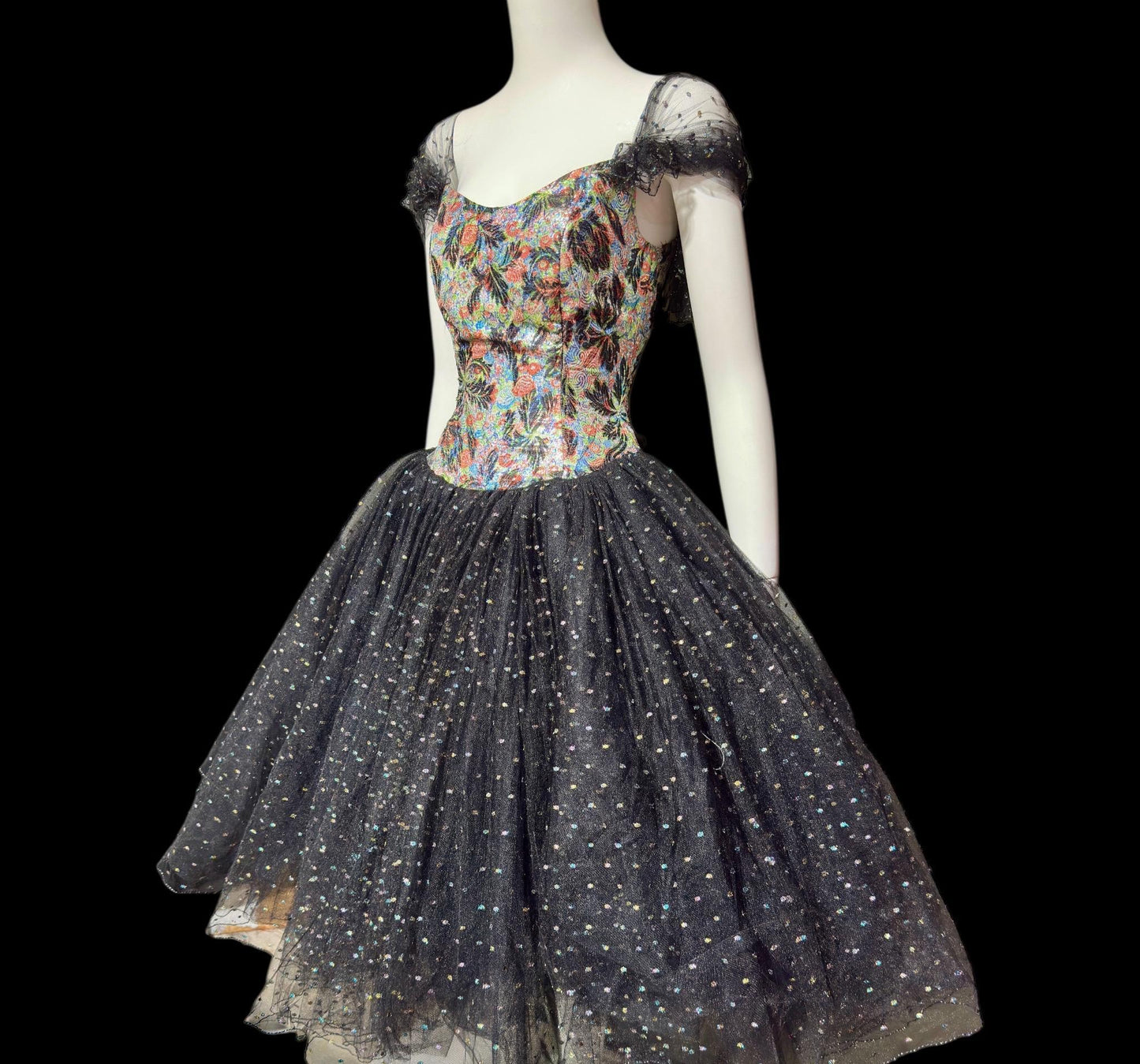 DAVID FIELDEN London, SAKS 1980s Party Dress, Silk Insane Tutu tulle lame party dress