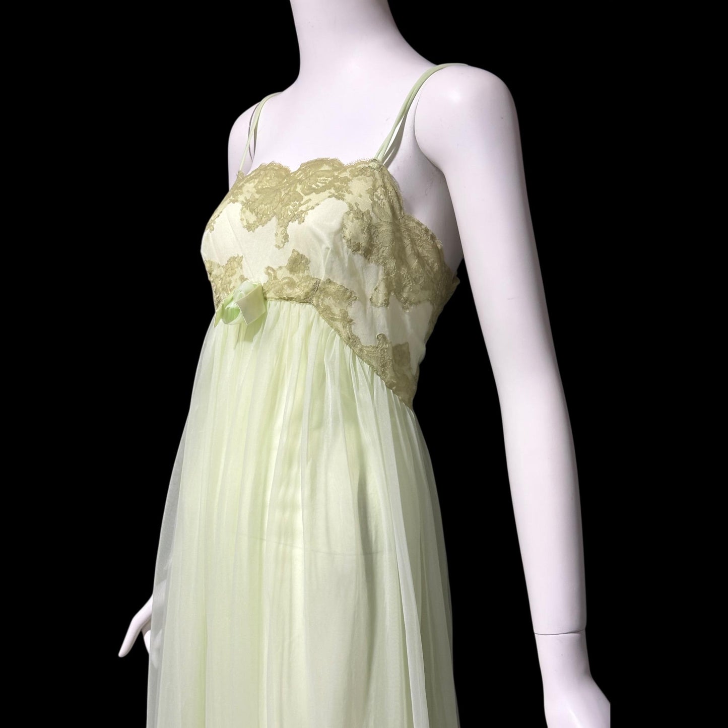 HENSON KICKERNICK vintage 1950s Nightgown Slip Dress: Pale minty apple green Nylon and Lace night Dress