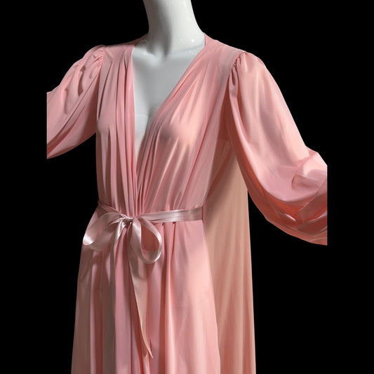 CLAIRE SANDRA Lucie Ann, vintage 1960s dressing gown robe, pink hostess dress peignoir, grecian goddess house dress