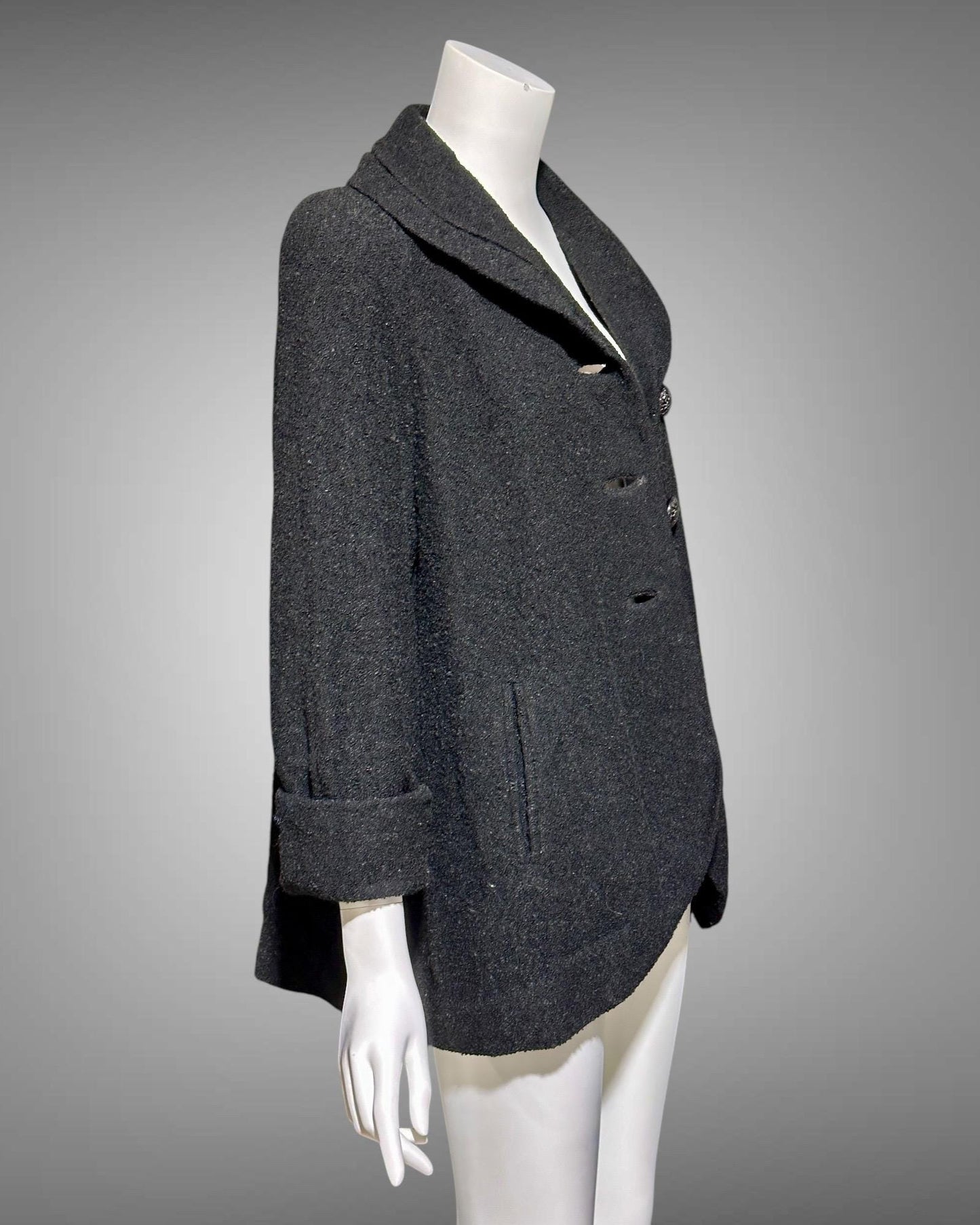 1940s vintage evening swing coat, black nubby wool jacket