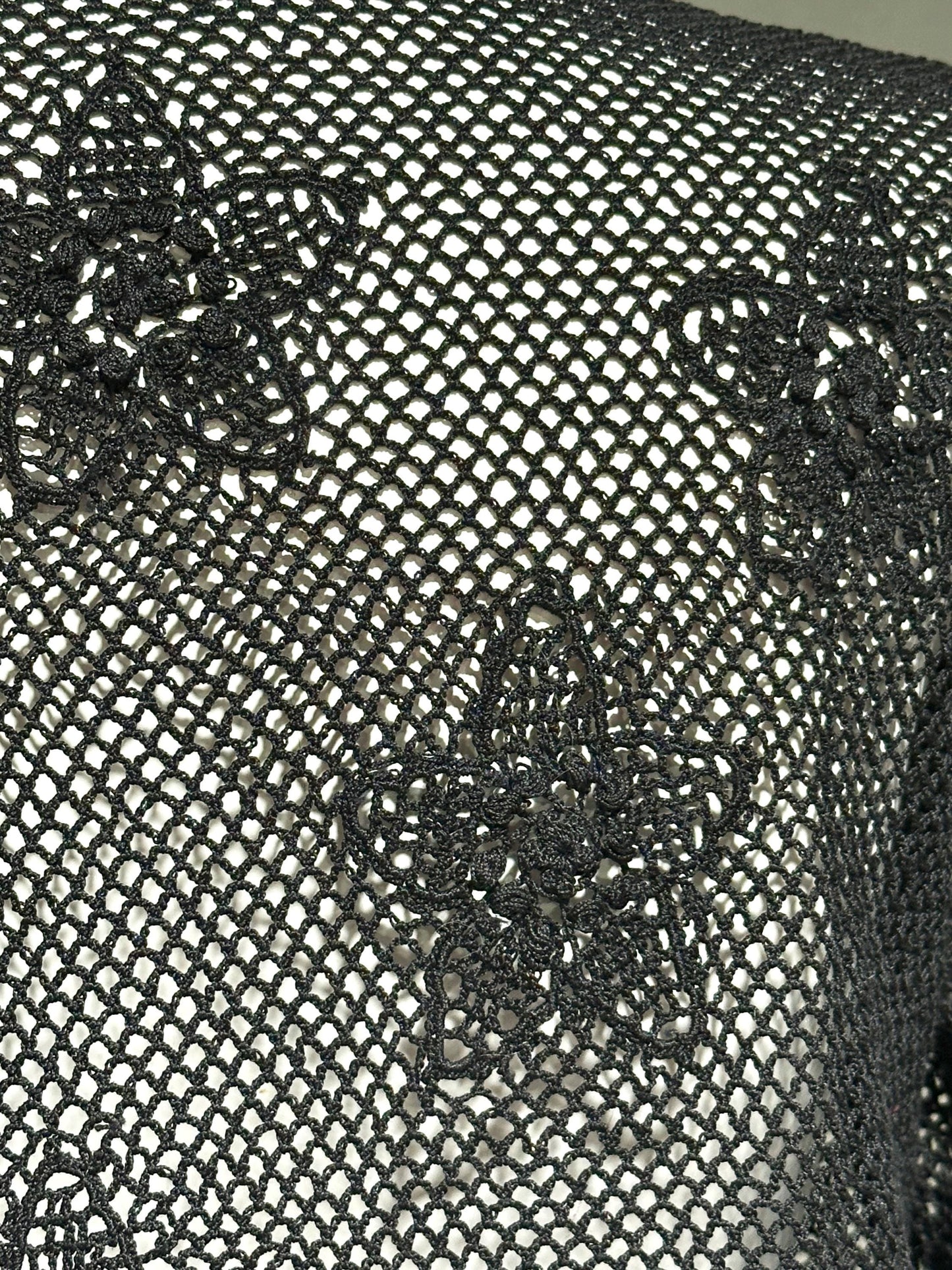 1950s vintage crochet cardigan, black 100% cotton Hand Made Shanghai cropped sweater