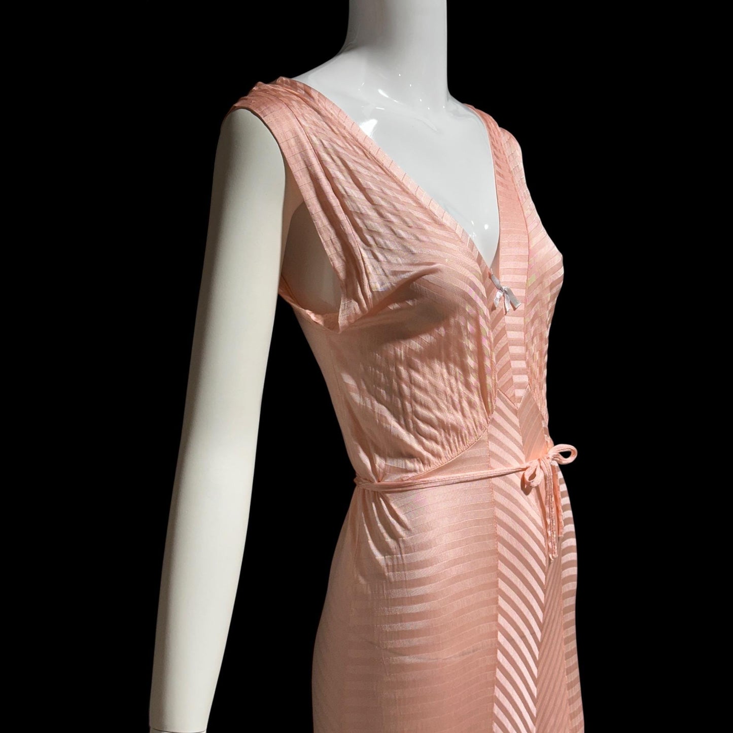 LORRAINE vintage 1940s nightgown slip dress, Shiny peachy pink bias cut slip dress, full length