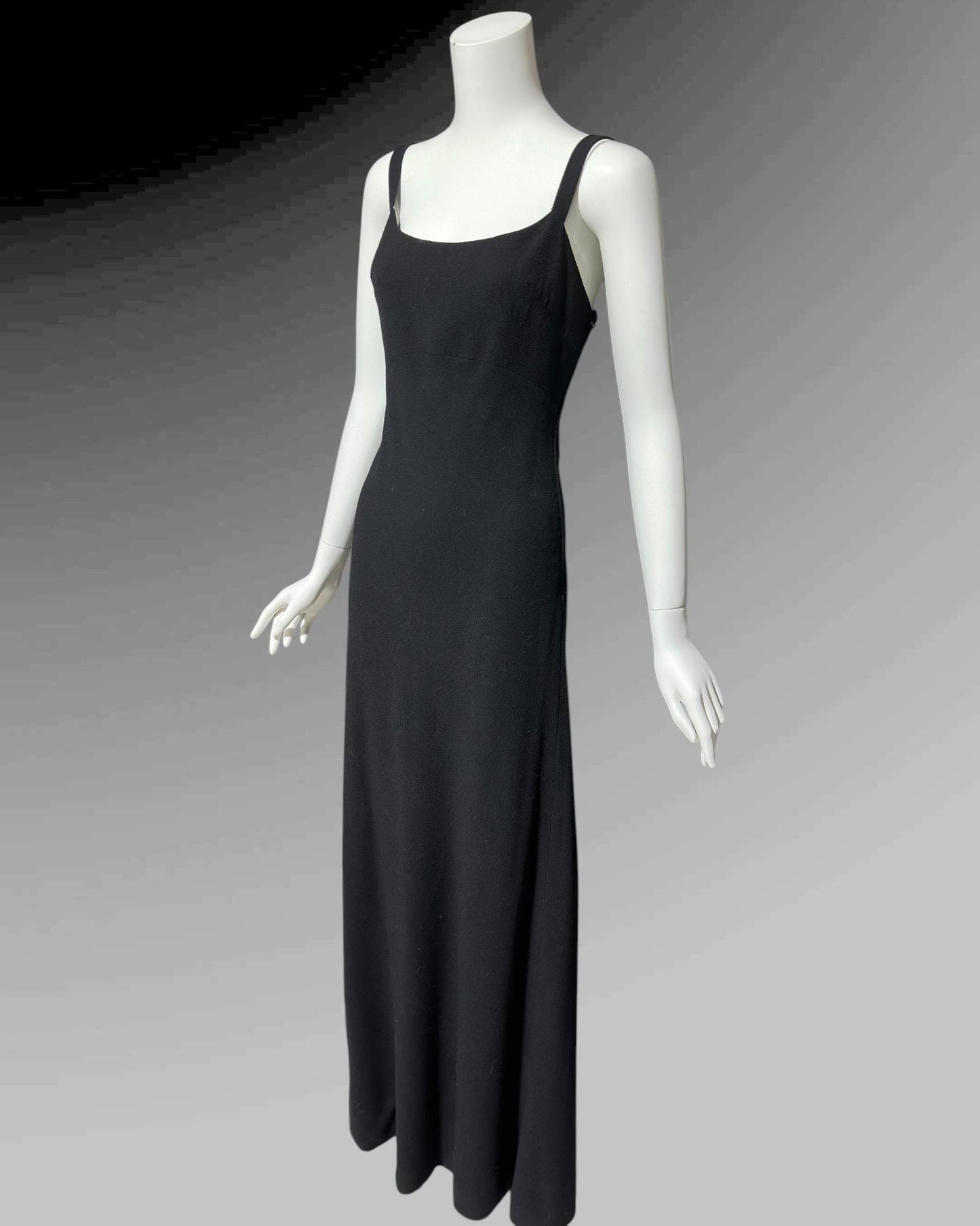 PAULINE TRIGERE, vintage 1980s evening dress, Black crepe sheath slip dress