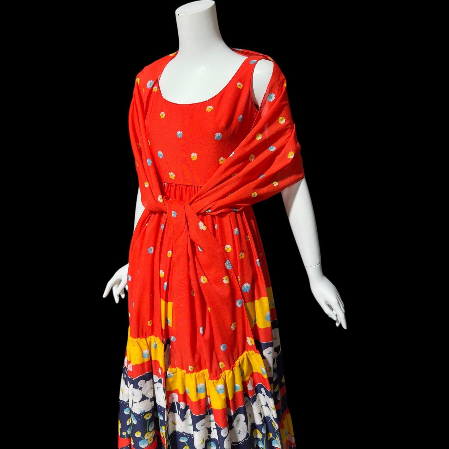 SHANNON ROGERS Jerry Silverman, vintage 1960s floral evening sundress, Border print w/ matching shawl