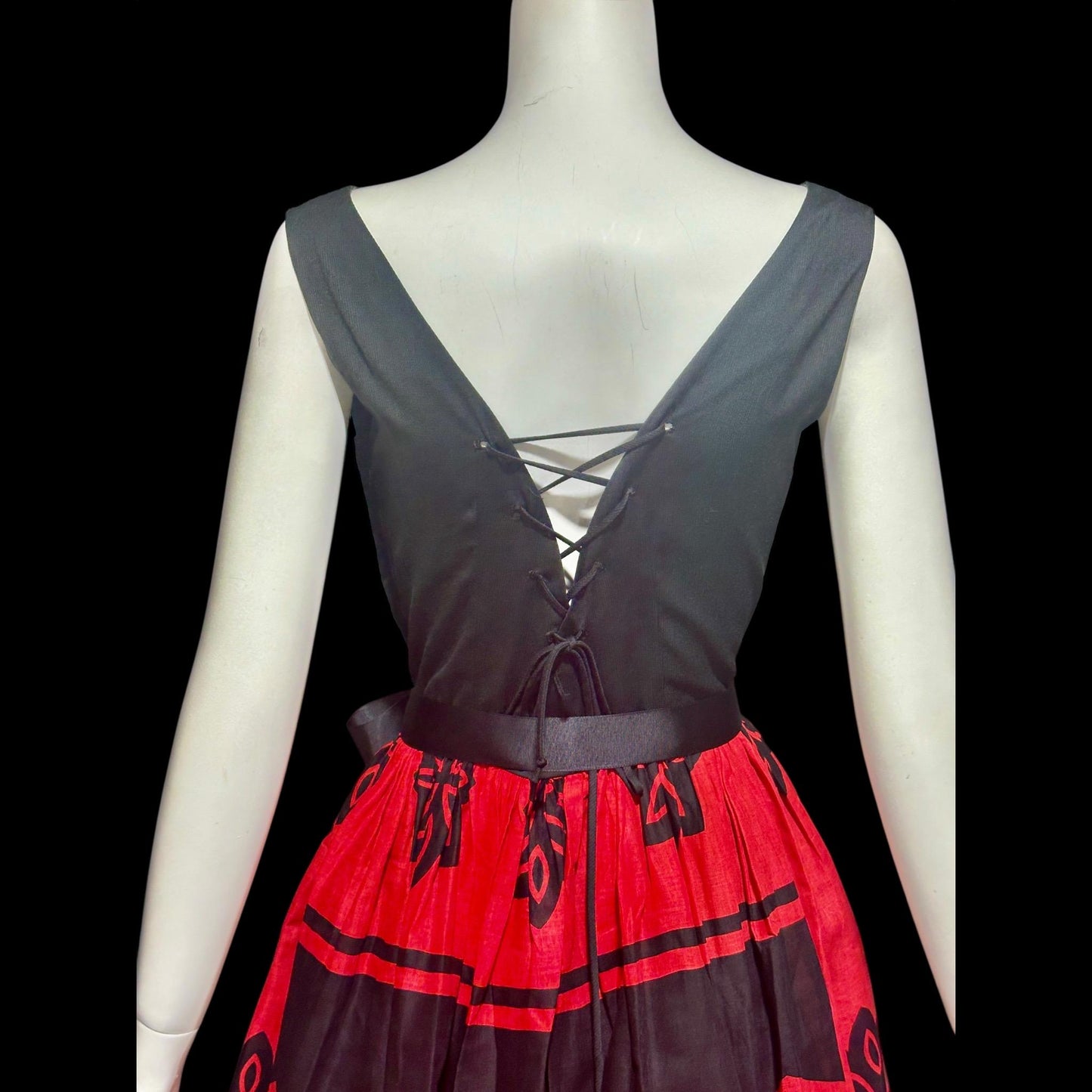 JENNY BELL, vintage 1960s dress, East African Swahili cotton red and black ethnic party sundress