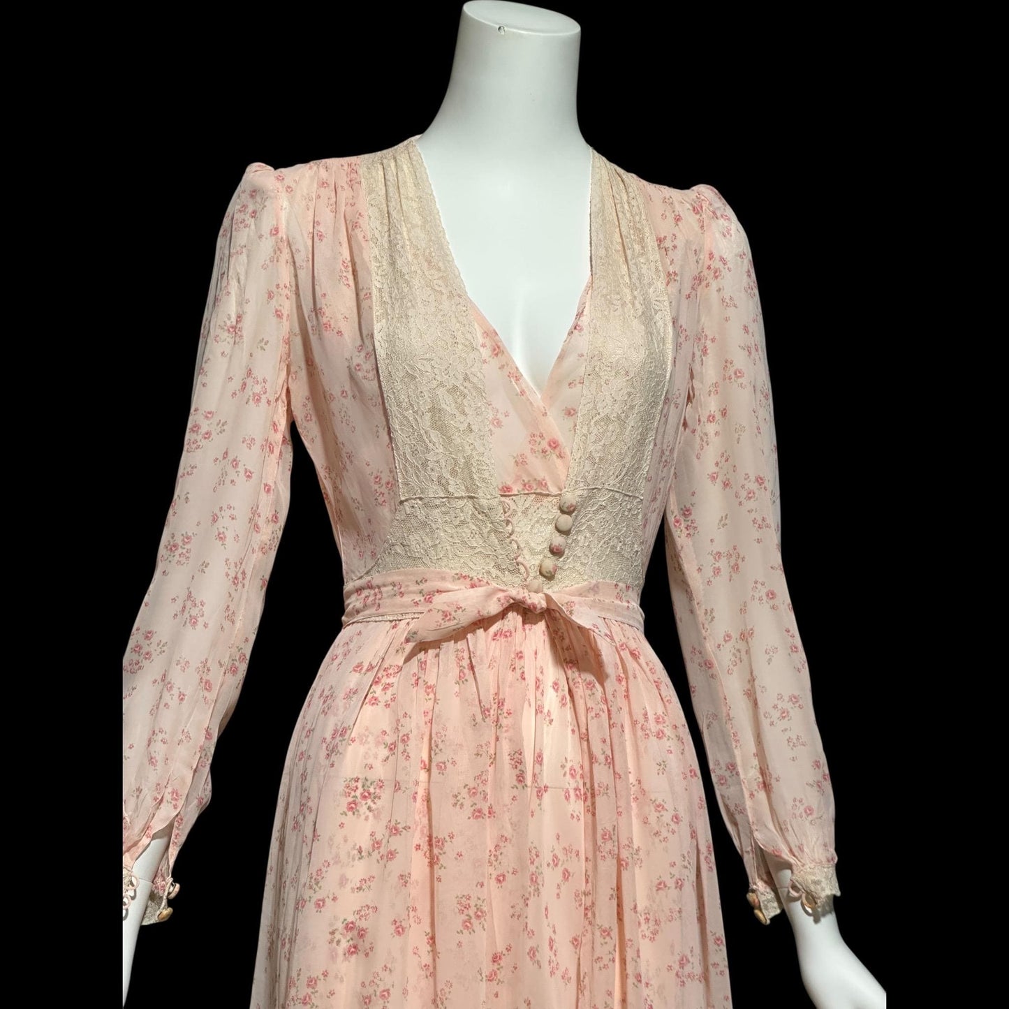 FLOBERT, vintage nightgown robe set, 1930s 1940s FLORAL pink rose buds bias cut sheath slip dress and peignoir set