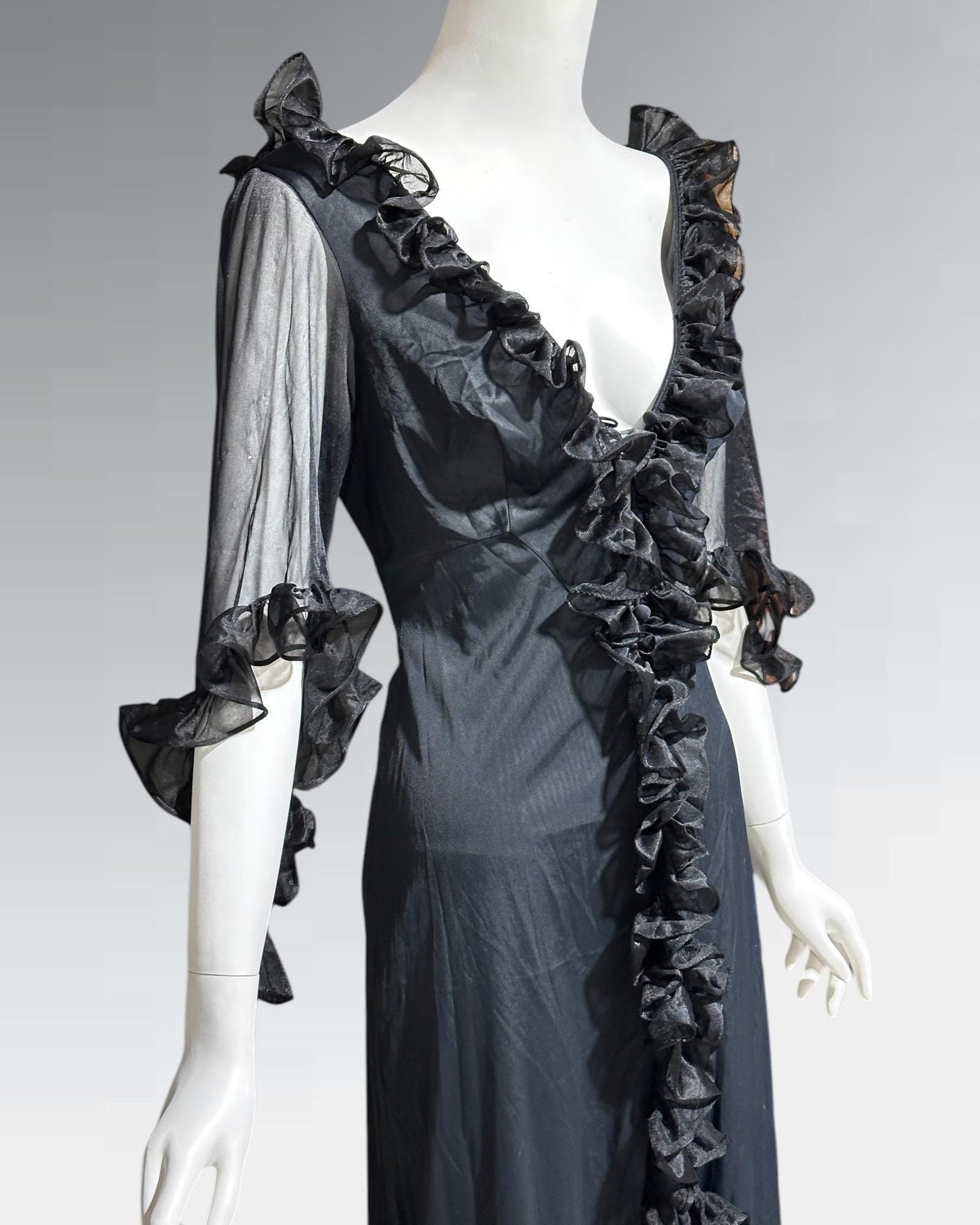 GLYDONS, vintage 1970s nightgown dress, Black sheer see through vampy house dress