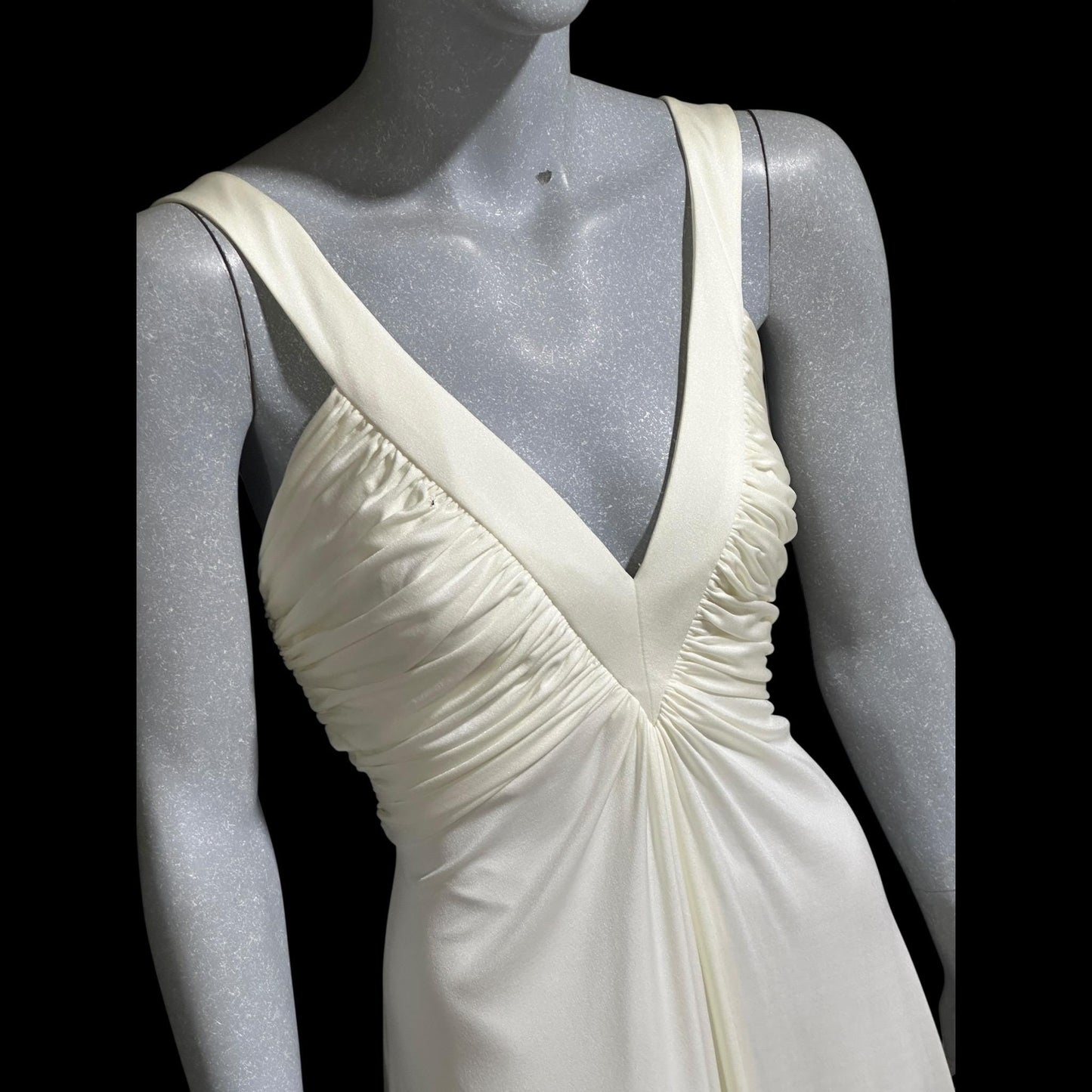 ESTEVEZ Vintage 1970s evening dress gown, white jersey knit Grecian Goddess wedding gown