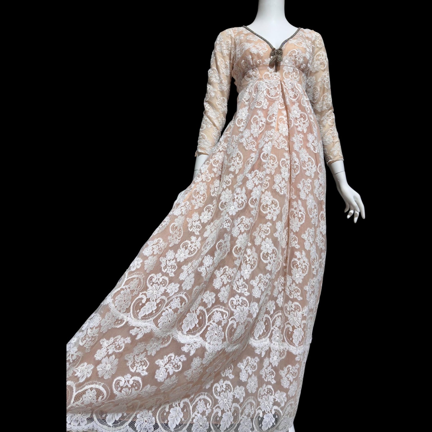 LILLIE RUBIN COLLECTION 700, vintage 1960s evening dress gown, white lace regency style formal gown