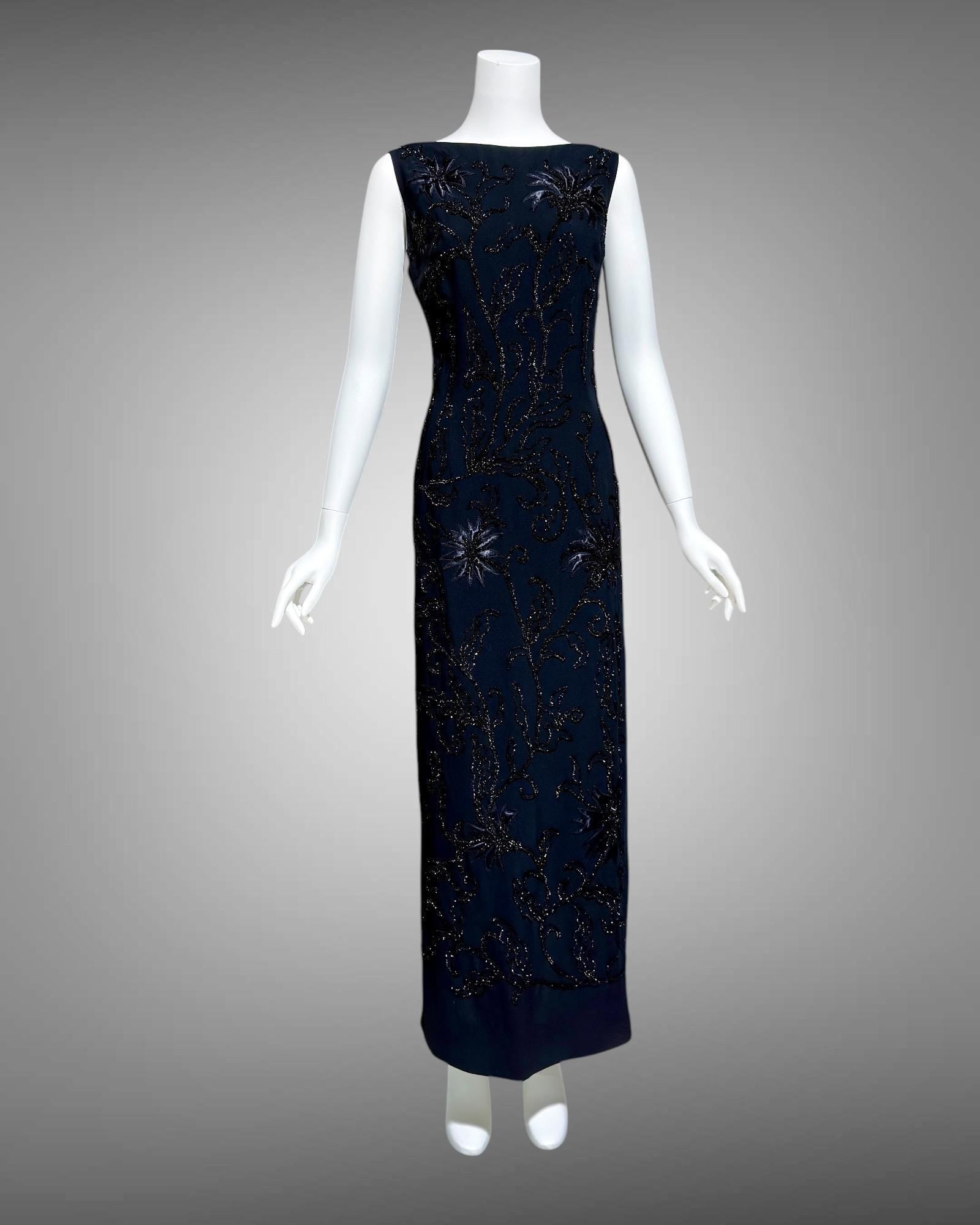 SI SI MIAMI, 1960s black sheath evening gown, wiggle bodycon dress SI SI MIAMI, 1960s black sheath evening gown, wiggle bodycon dress