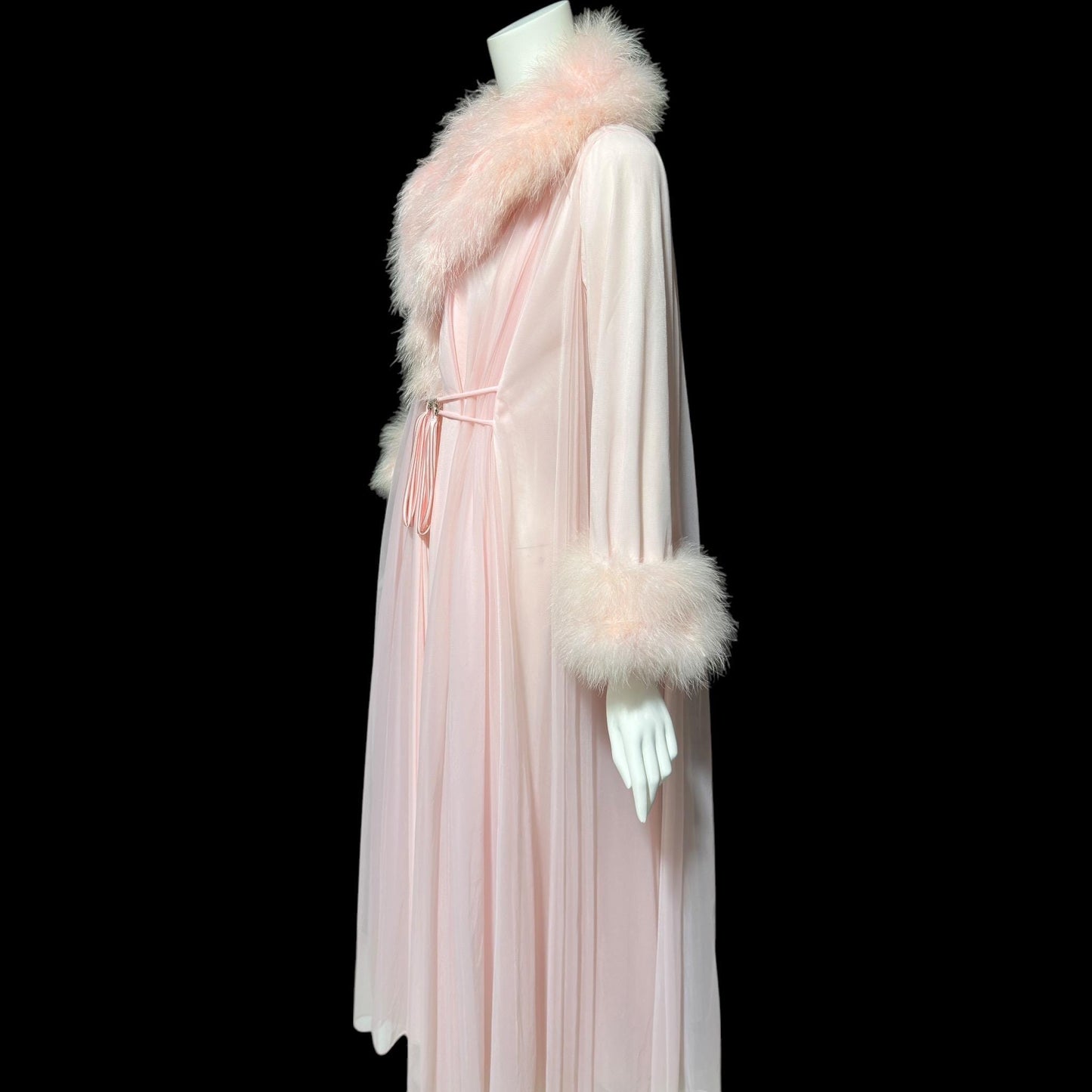 LUCIE ANN Claire Sandra dressing gown robe, vintage 1960s frothy pink full sweep marabou gown