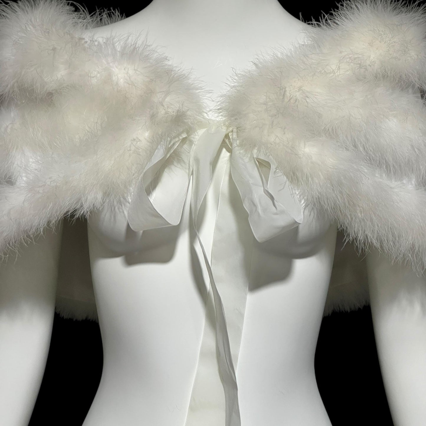 1980s Vintage marabou feather stole, Snowy white short wedding evening capelet shoulder wrap