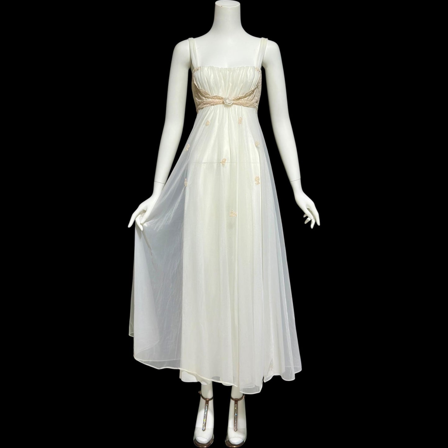 SAKS FIFTH AVENUE, vintage 1950s peignoir set, sheer white bridal nightgown slip dress and dressing gown