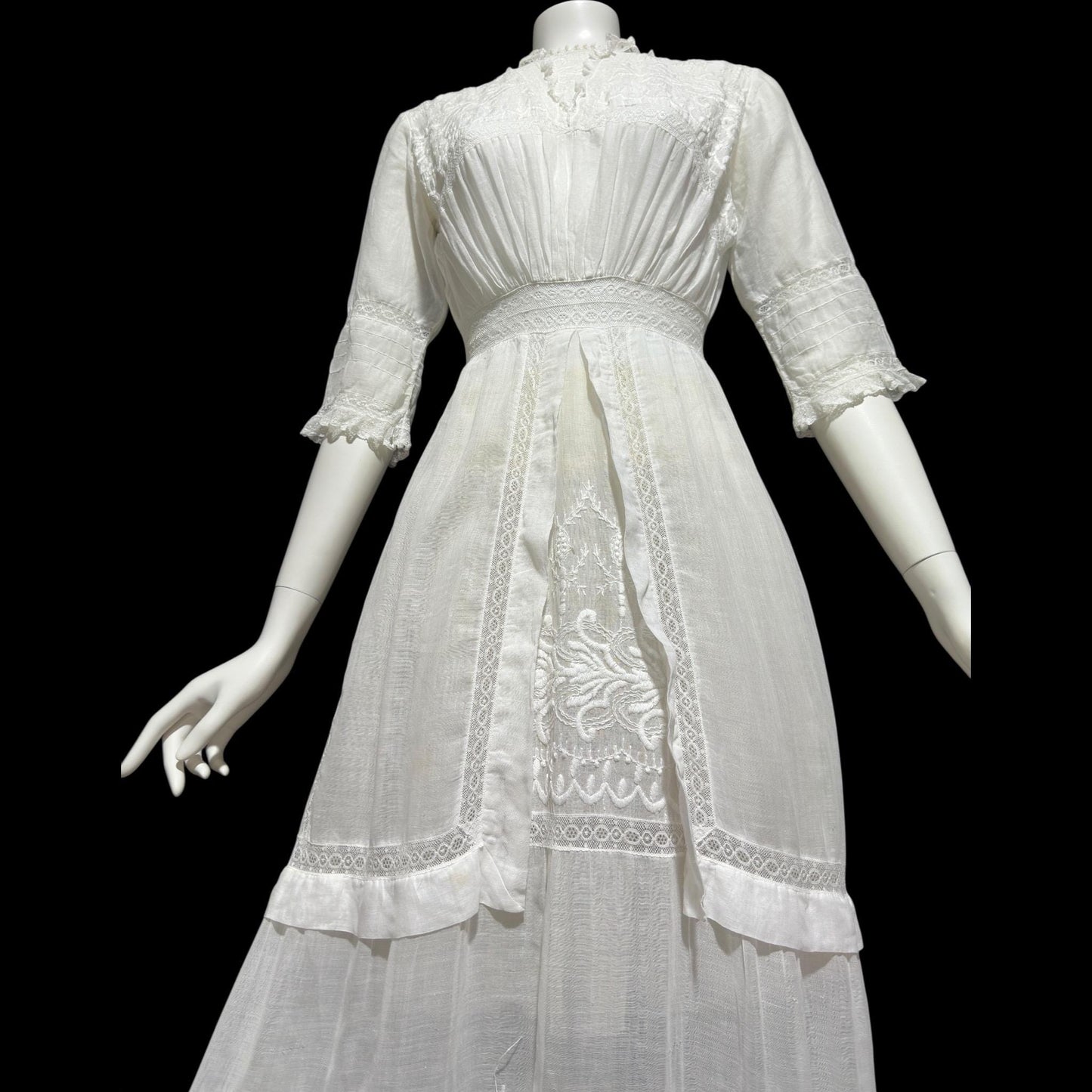 1900s Antique Victorian wedding dress, vintage white batiste cotton gown, Edwardian bride