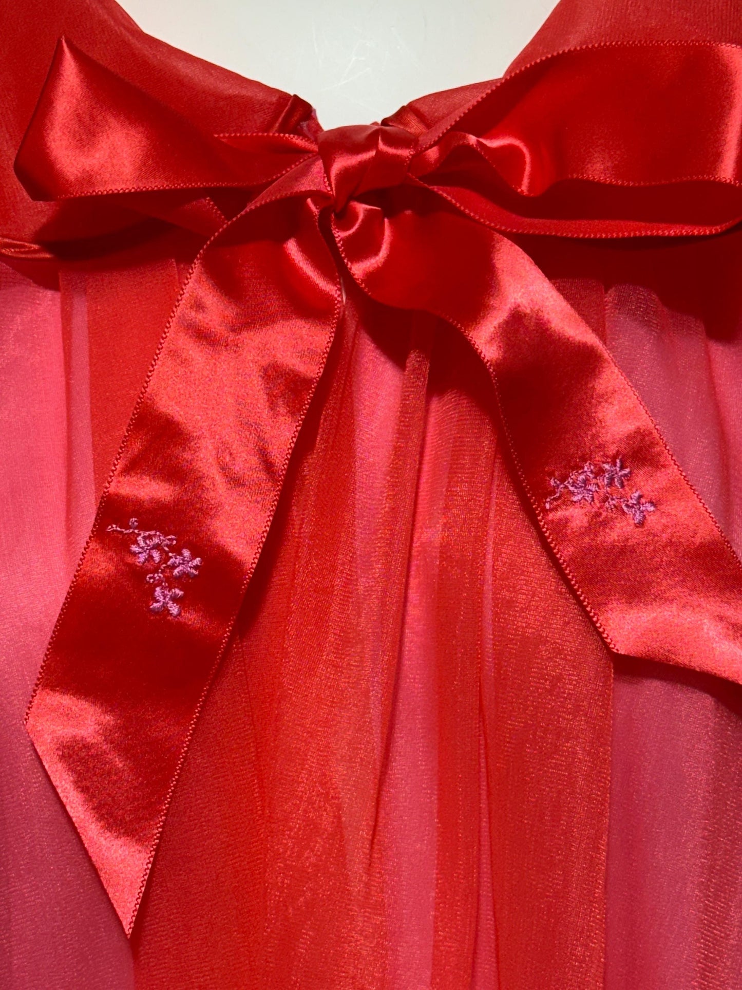 1950s vintage bed night jacket, Cherry Red & Hot Pink double layer chiffon cropped swing style jacket