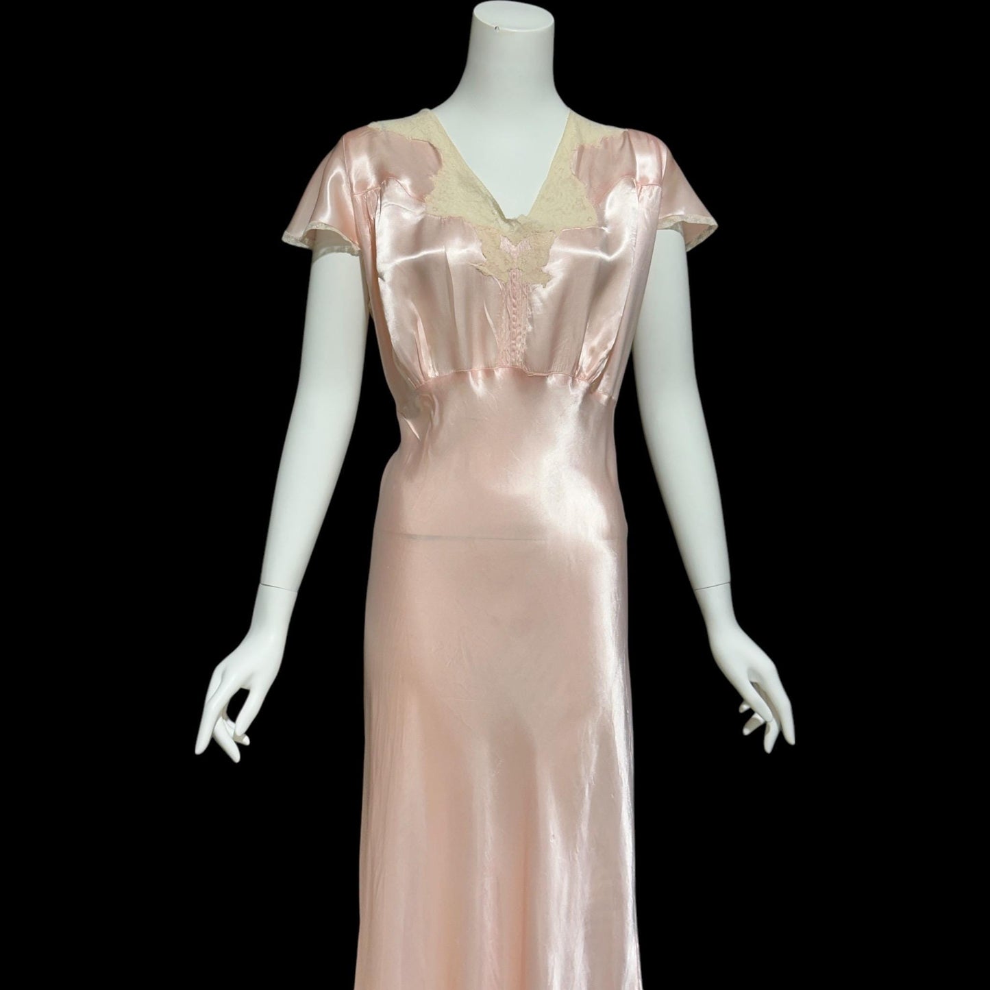 SHIRLEY RAY, vintage 1940s nightgown, Shiny baby pink bias cut rayon slip dress, full length