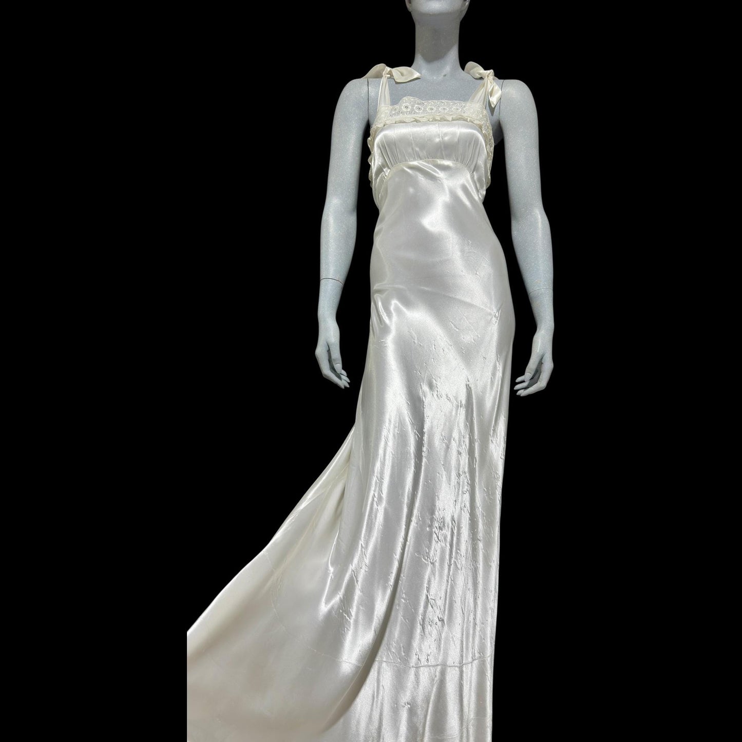 1940s vintage Nightgown slip dress, Shiny bias cut bridal white full length night dress
