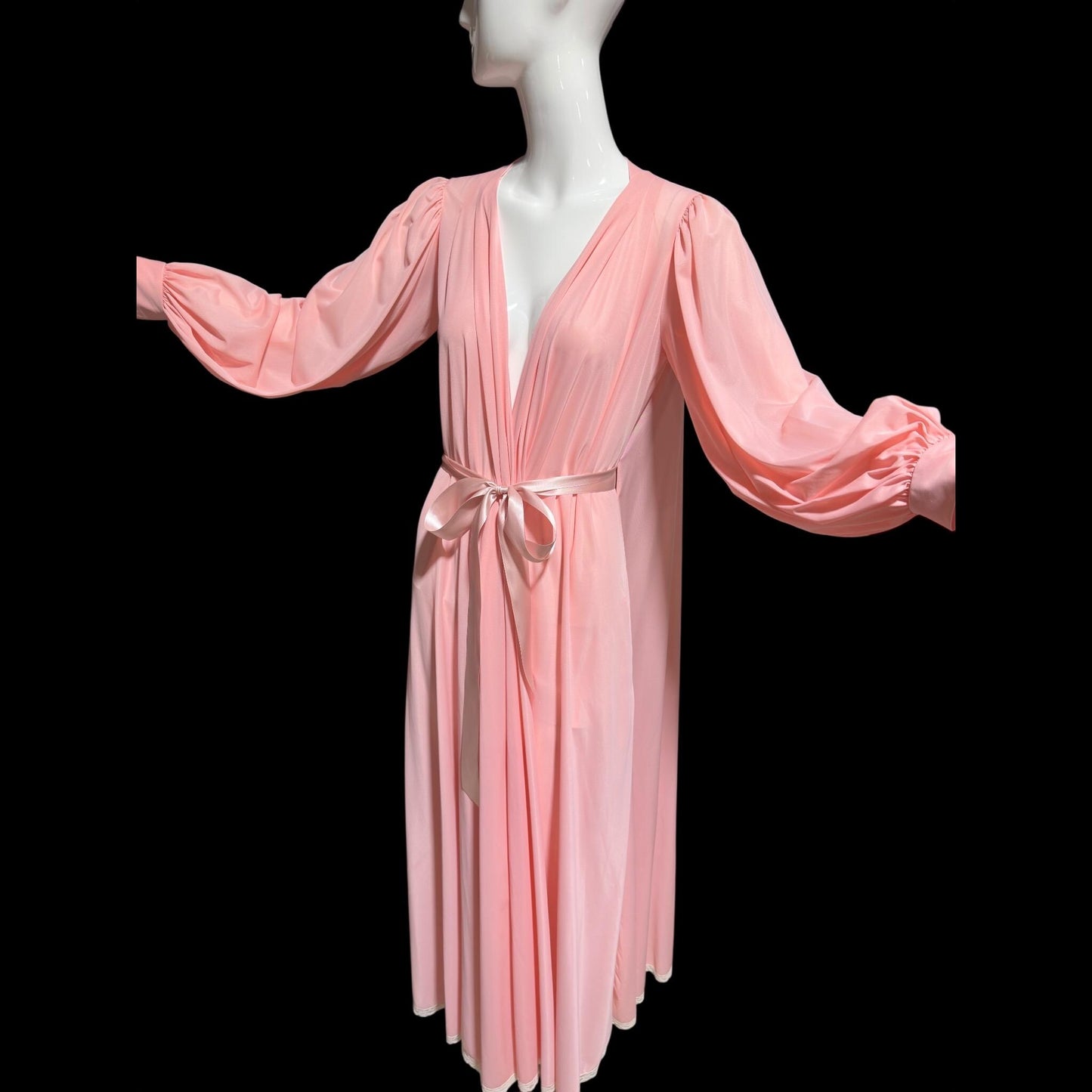 CLAIRE SANDRA Lucie Ann, vintage 1960s dressing gown robe, pink hostess dress peignoir, grecian goddess house dress