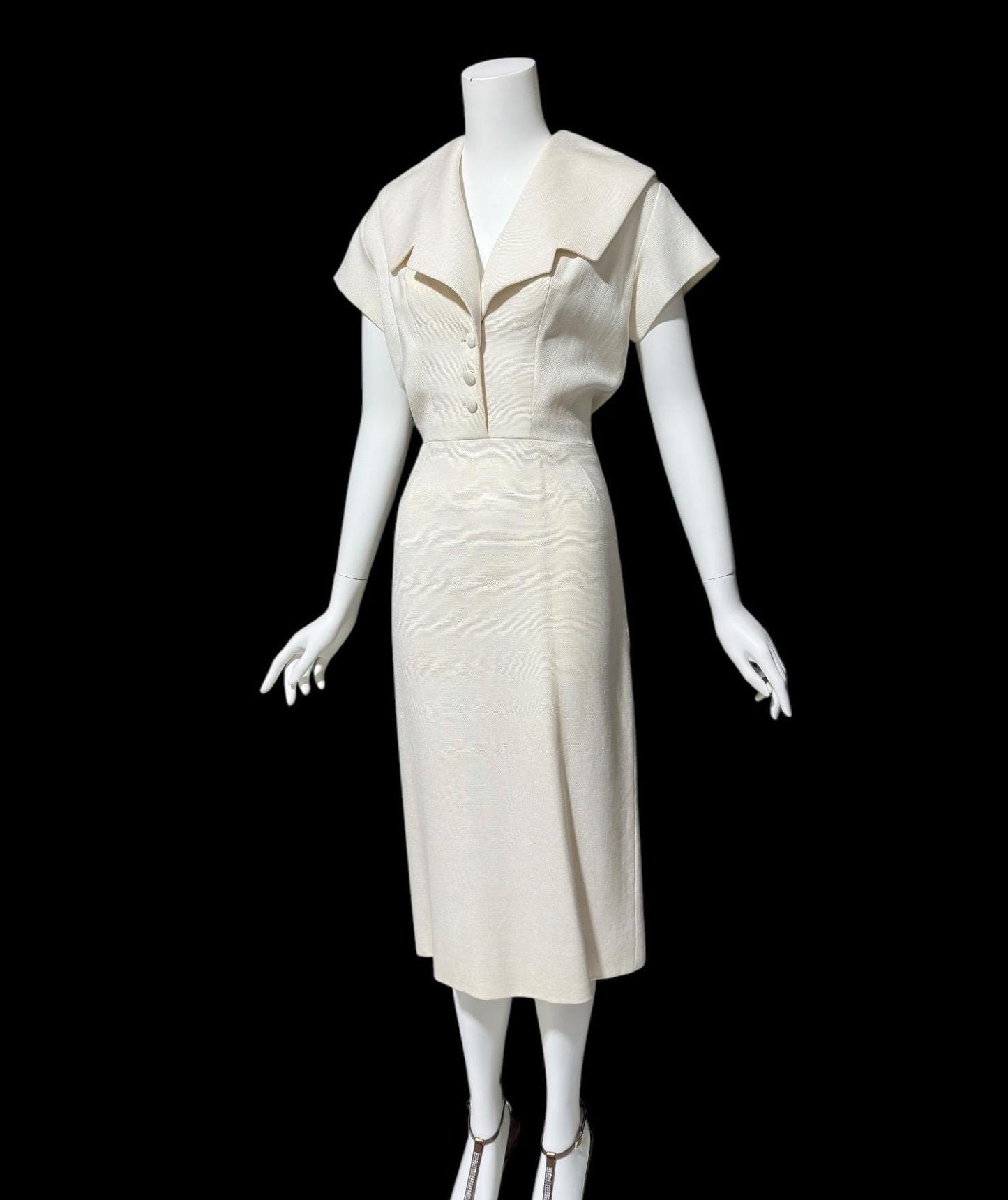 IRENE GALITZINE, vintage 1940s oatmeal linen cocktail day dress