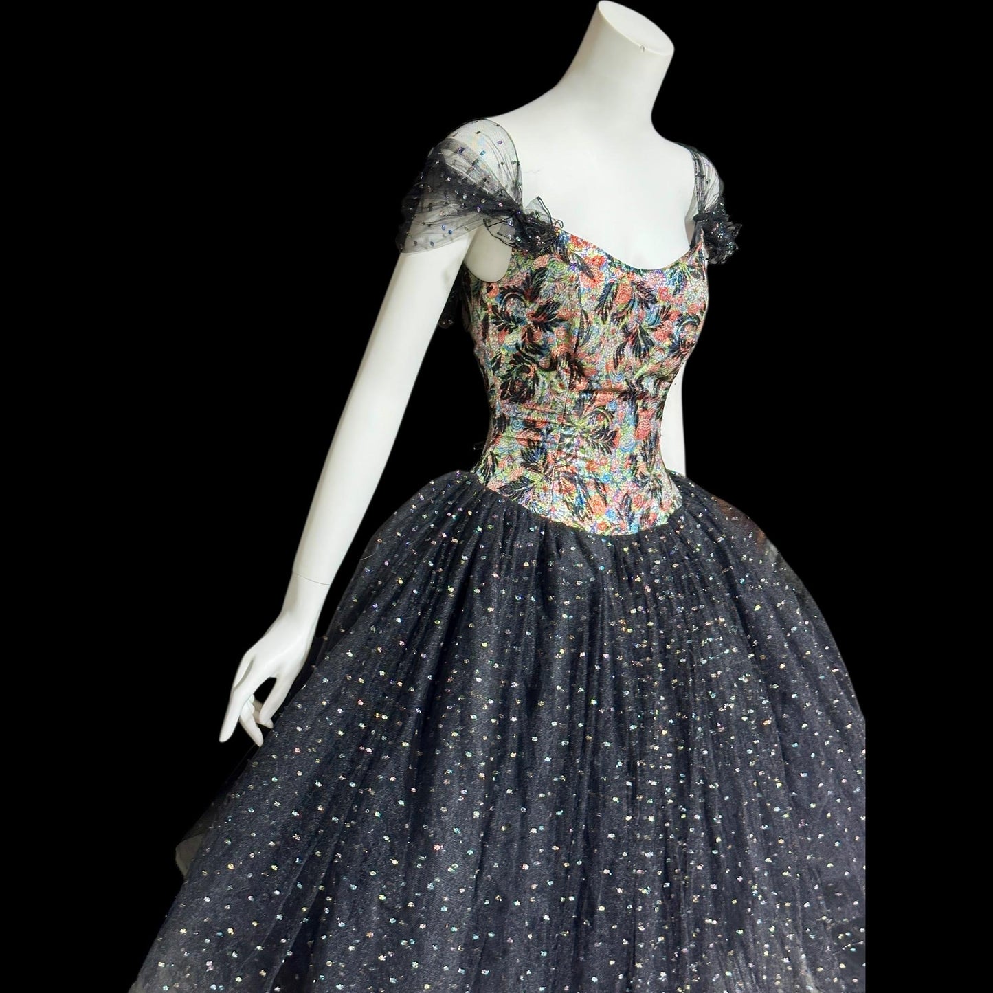 DAVID FIELDEN London, SAKS 1980s Party Dress, Silk Insane Tutu tulle lame party dress