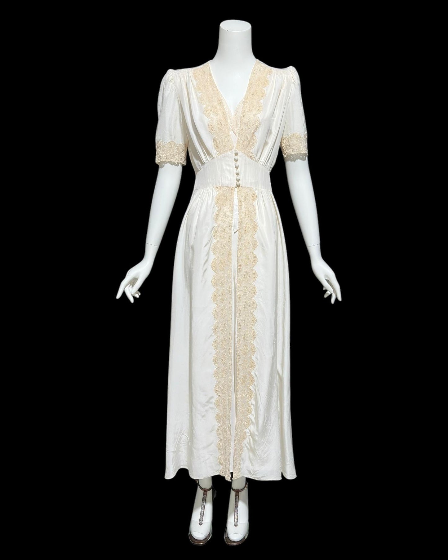 TULA, vintage 1940s peignoir set, white sheath slip dress robe set