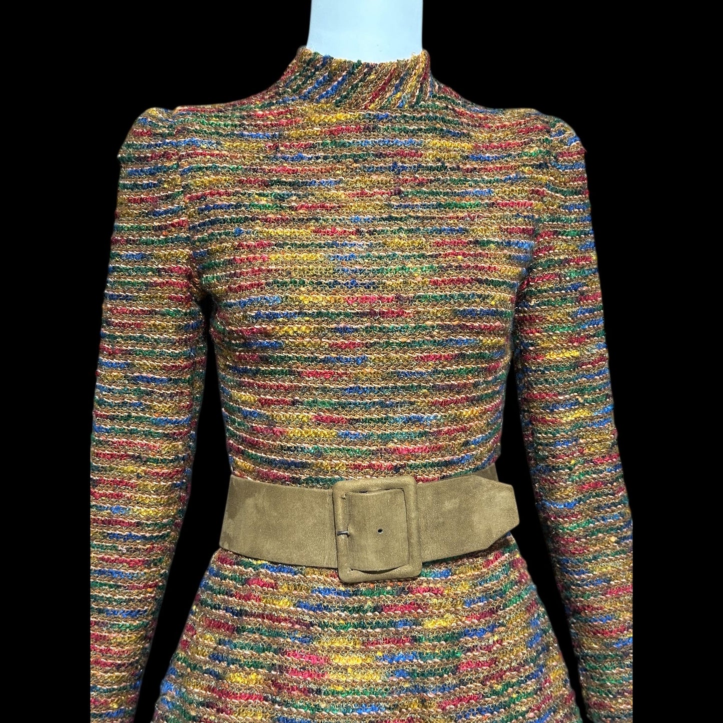 ARNOLD SCAASI vintage 1970s Day Dress, boucle wool & silk high neck dress