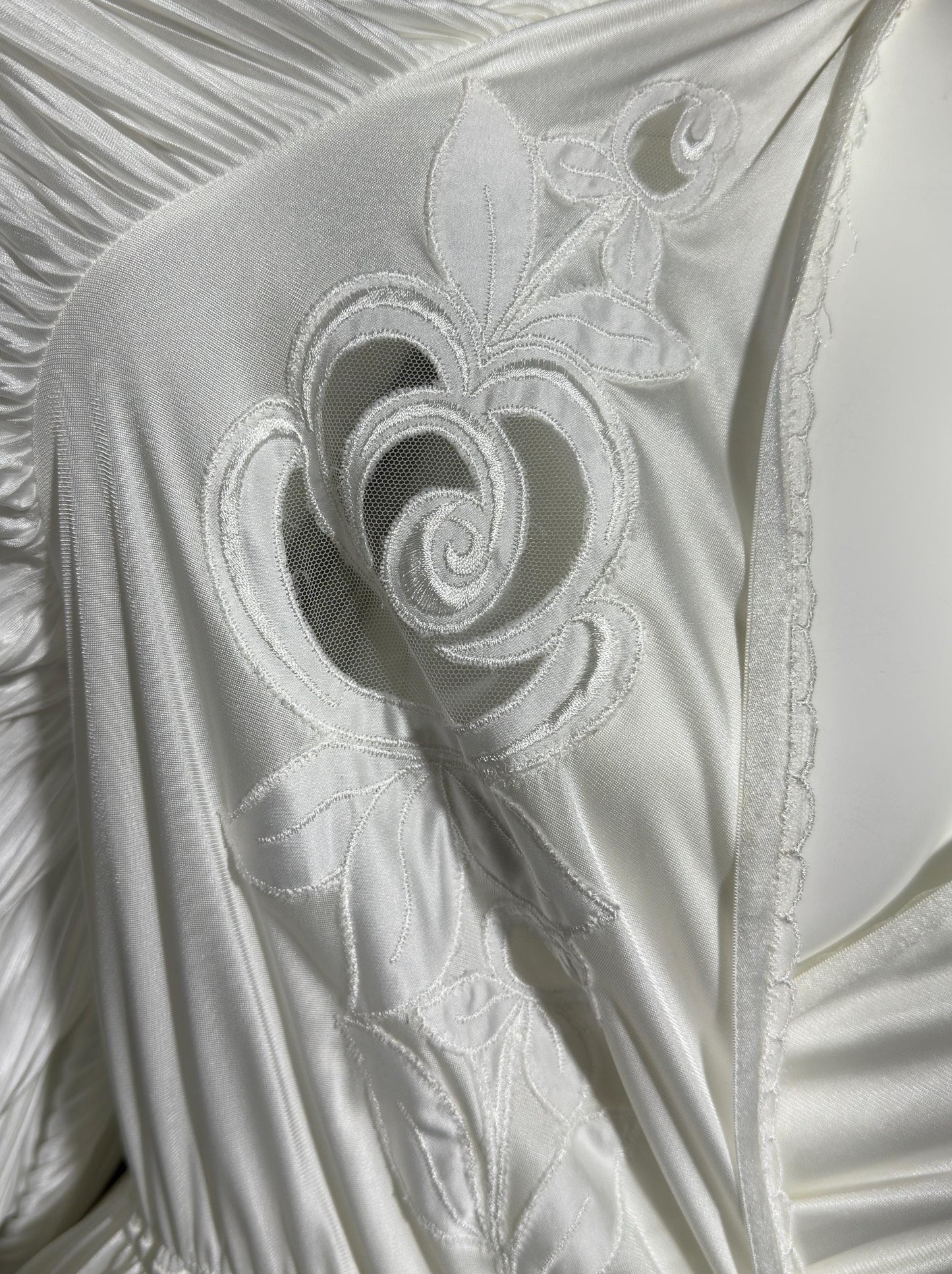 1980s vintage dressing gown robe, Slinky white jersey polyamide wrap front housecoat