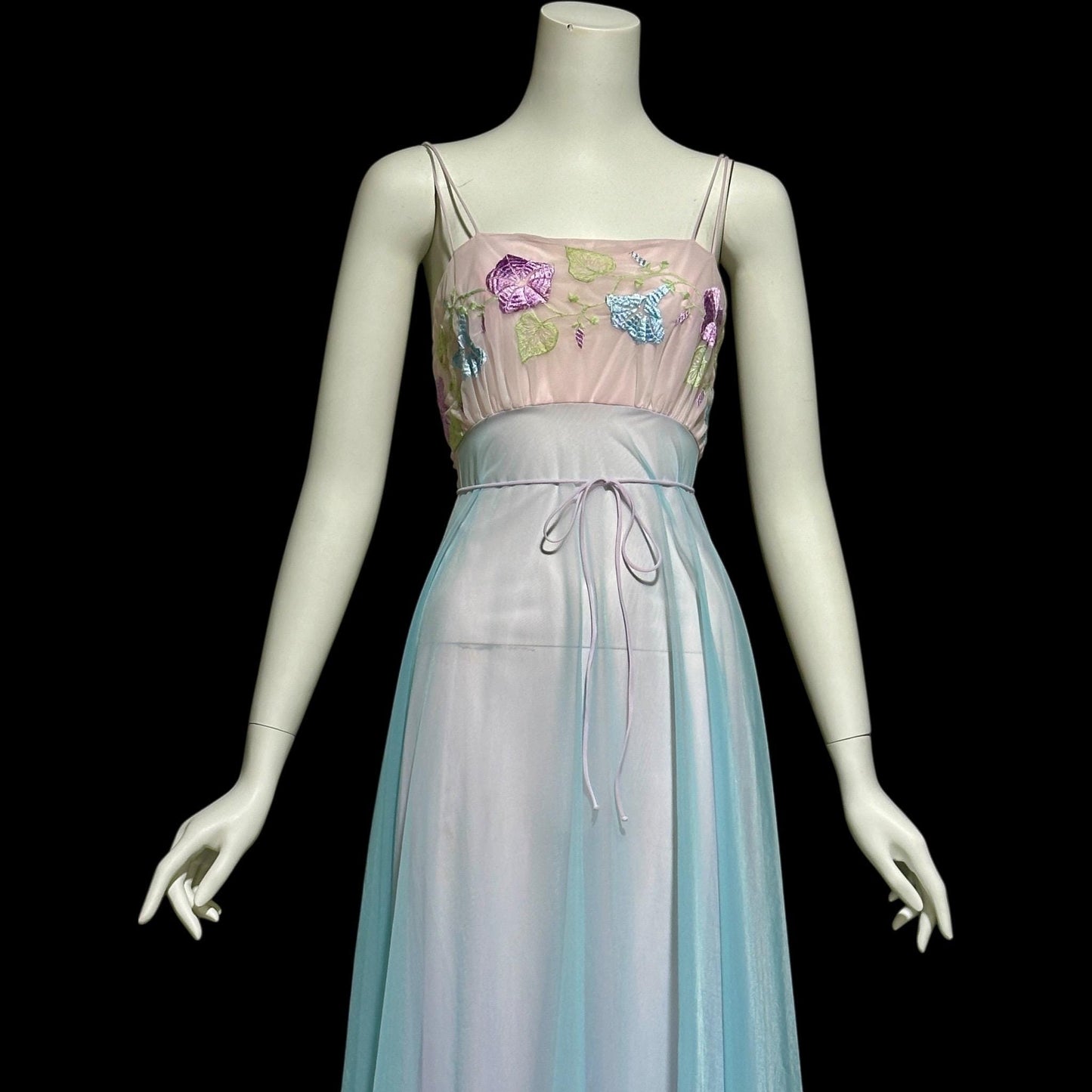 VANITY FAIR, vintage 1950s nightgown slip dress, pastel sorbet sheer chiffon embroidered goddess gown
