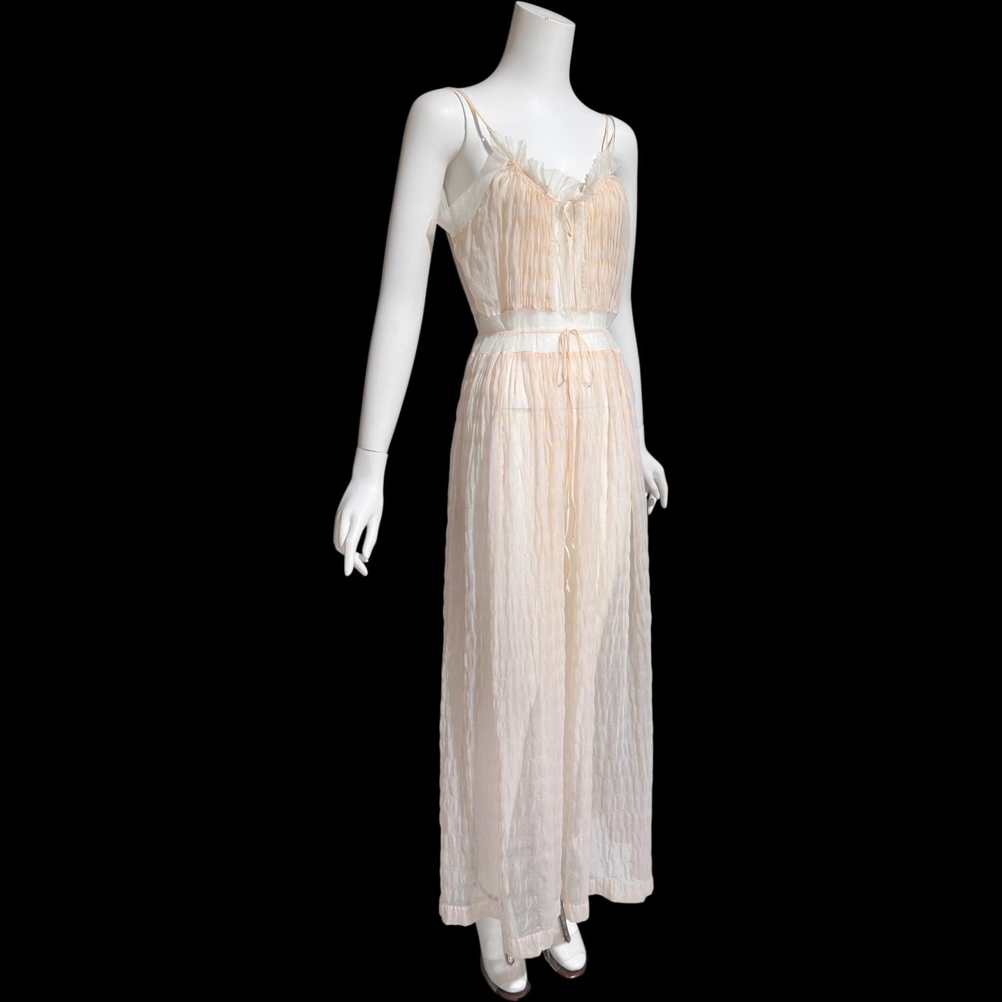 BY IRIS, vintage 1930s Nightgown slip dress, ethereal sheer waffled nylon night dress