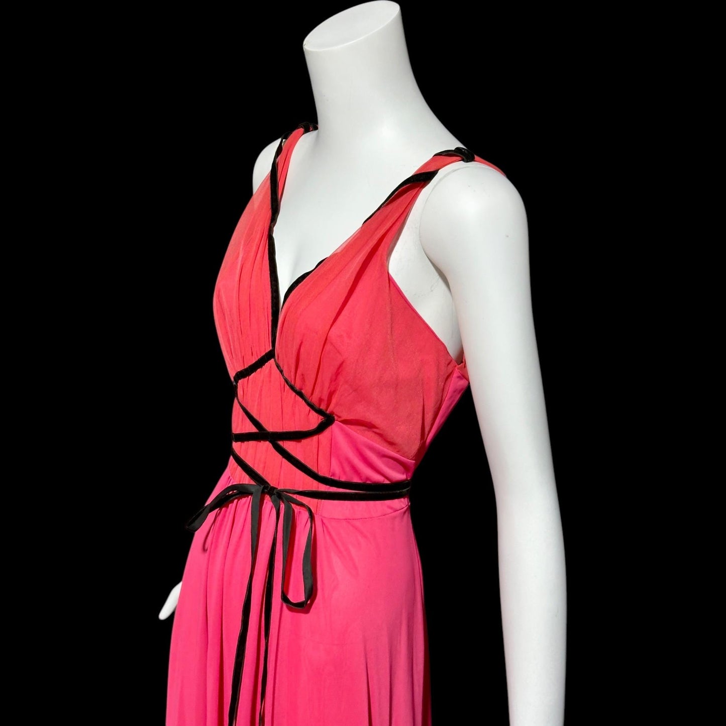 SCHIAPARELLI, vintage 1950s nightgown slip dress, shocking pink and lipstick red full length slip dress, Grecian Goddess gown