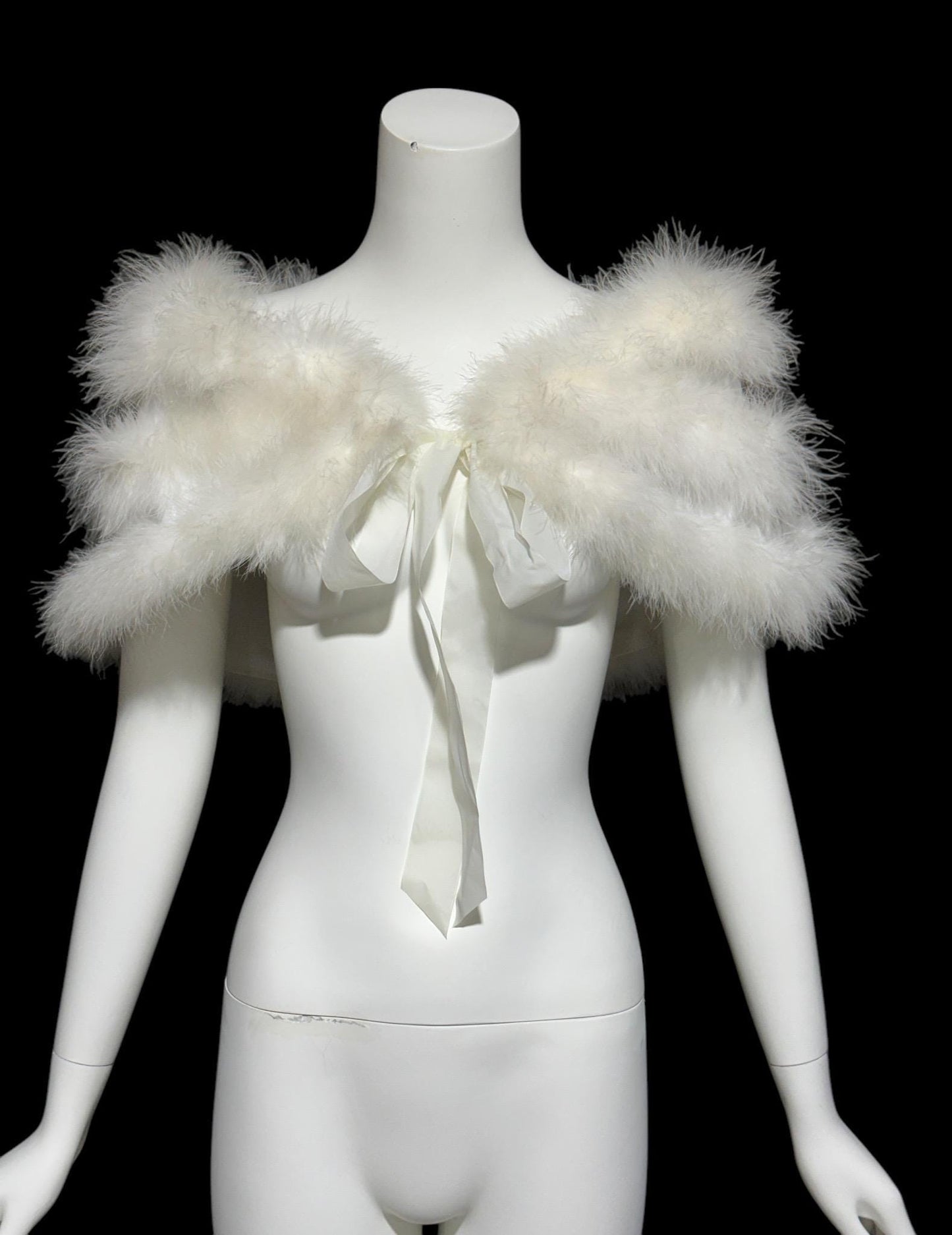1980s Vintage marabou feather stole, Snowy white short wedding evening capelet shoulder wrap
