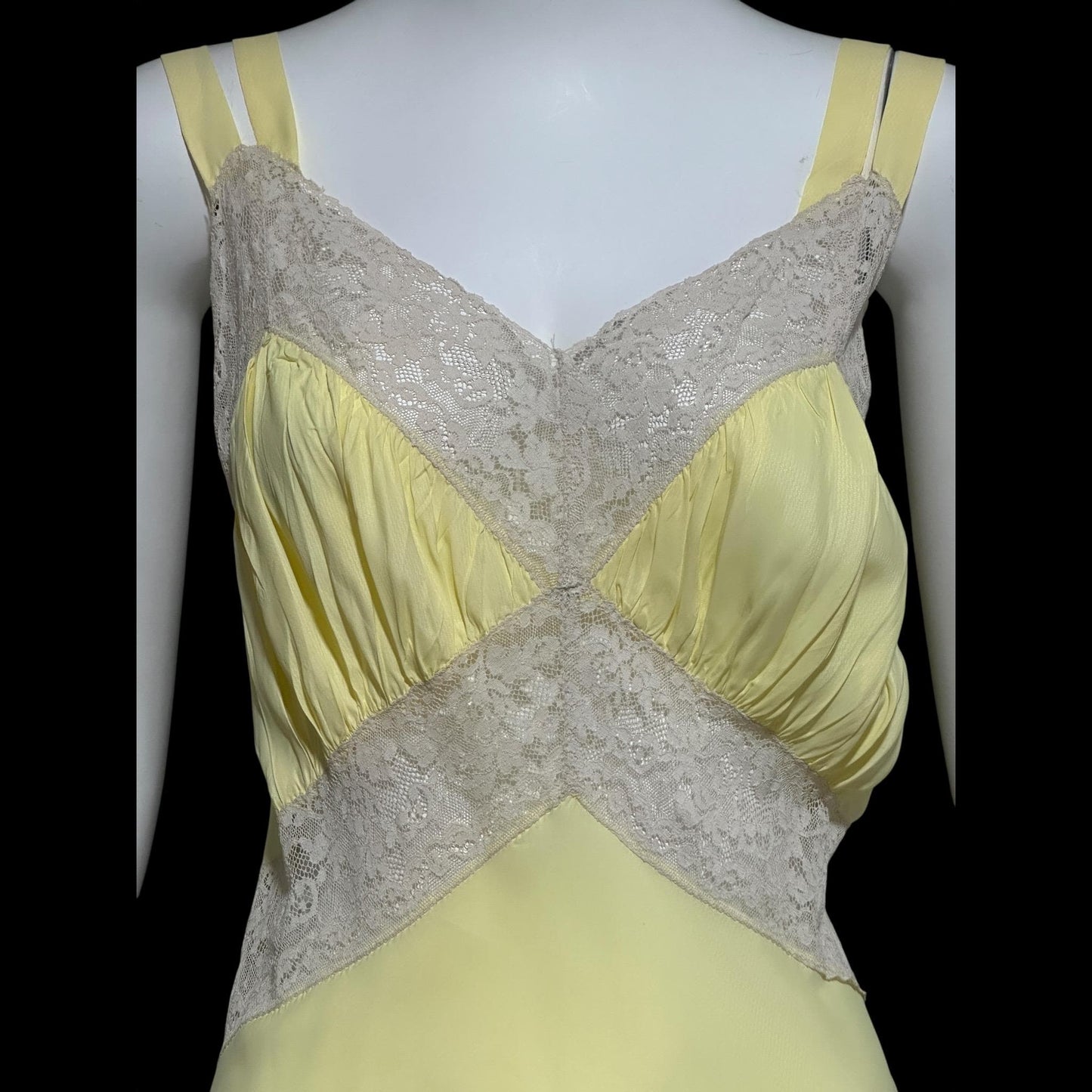 1930s vintage Nightgown slip dress, Sunshine Yellow bias cut lacy night dress, full length