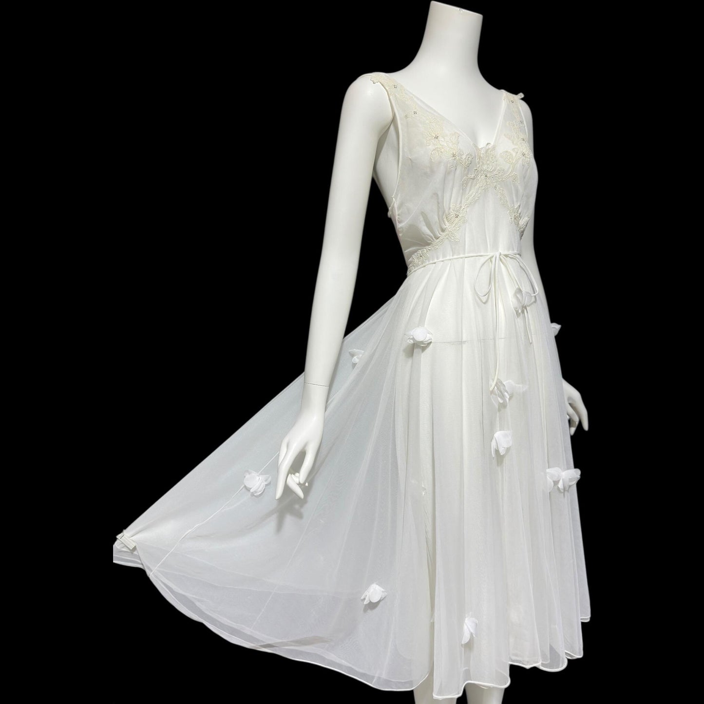 BEAU MONDE vintage 1950s slip dress, Max Schwartz ethereal sheer white double layer chiffon