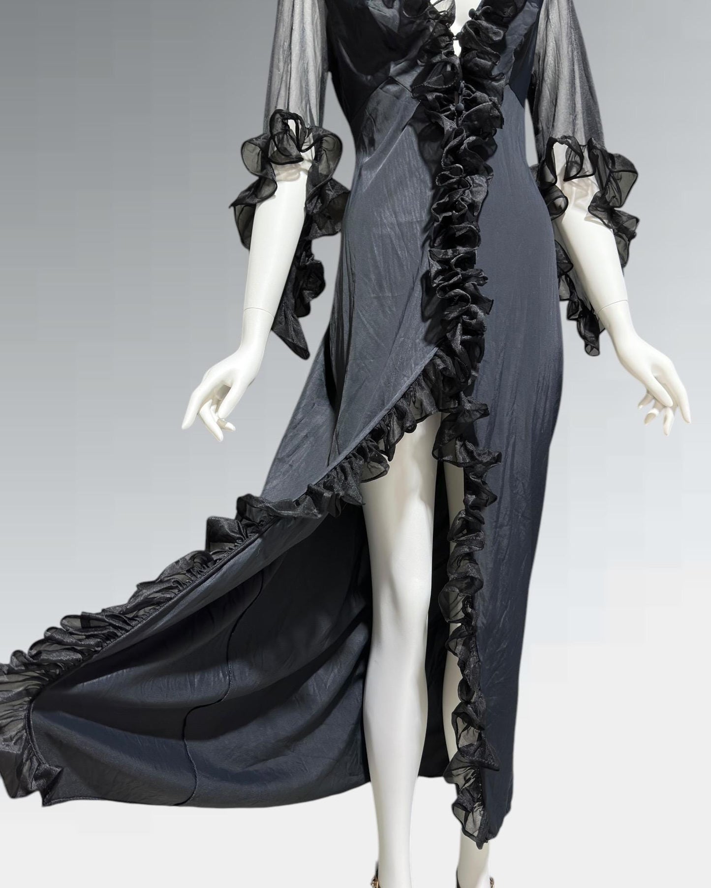 GLYDONS, vintage 1970s nightgown dress, Black sheer see through vampy house dress