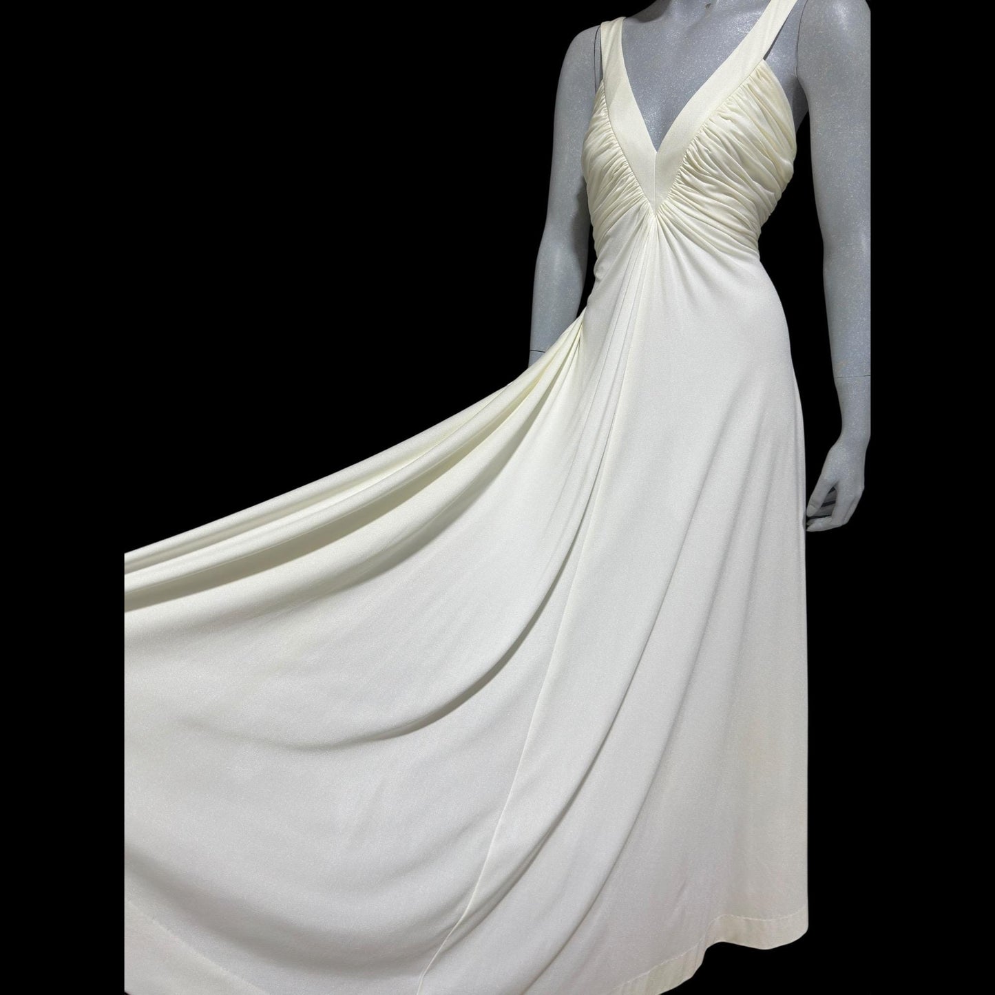 ESTEVEZ Vintage 1970s evening dress gown, white jersey knit Grecian Goddess wedding gown