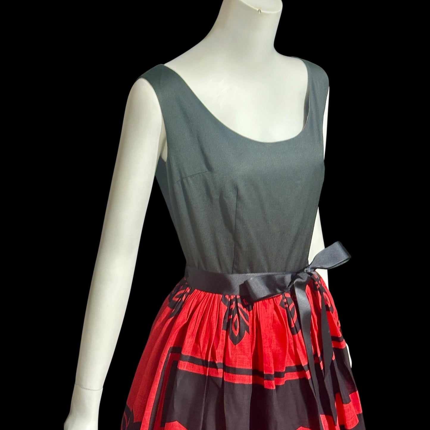 JENNY BELL, vintage 1960s dress, East African Swahili cotton red and black ethnic party sundress