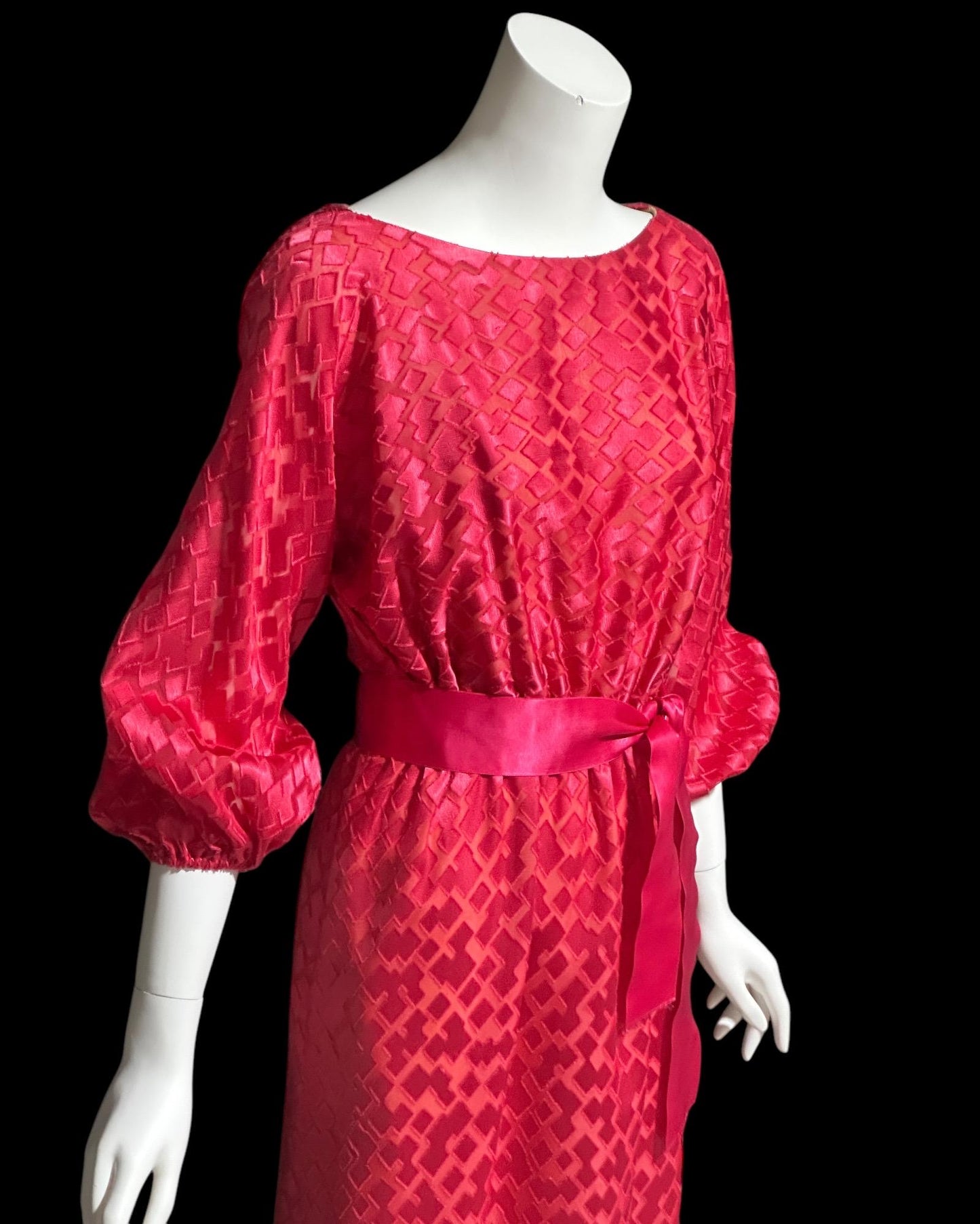 VICTOR COSTA, vintage 1970s evening dress, Hot Pink cowl back gown
