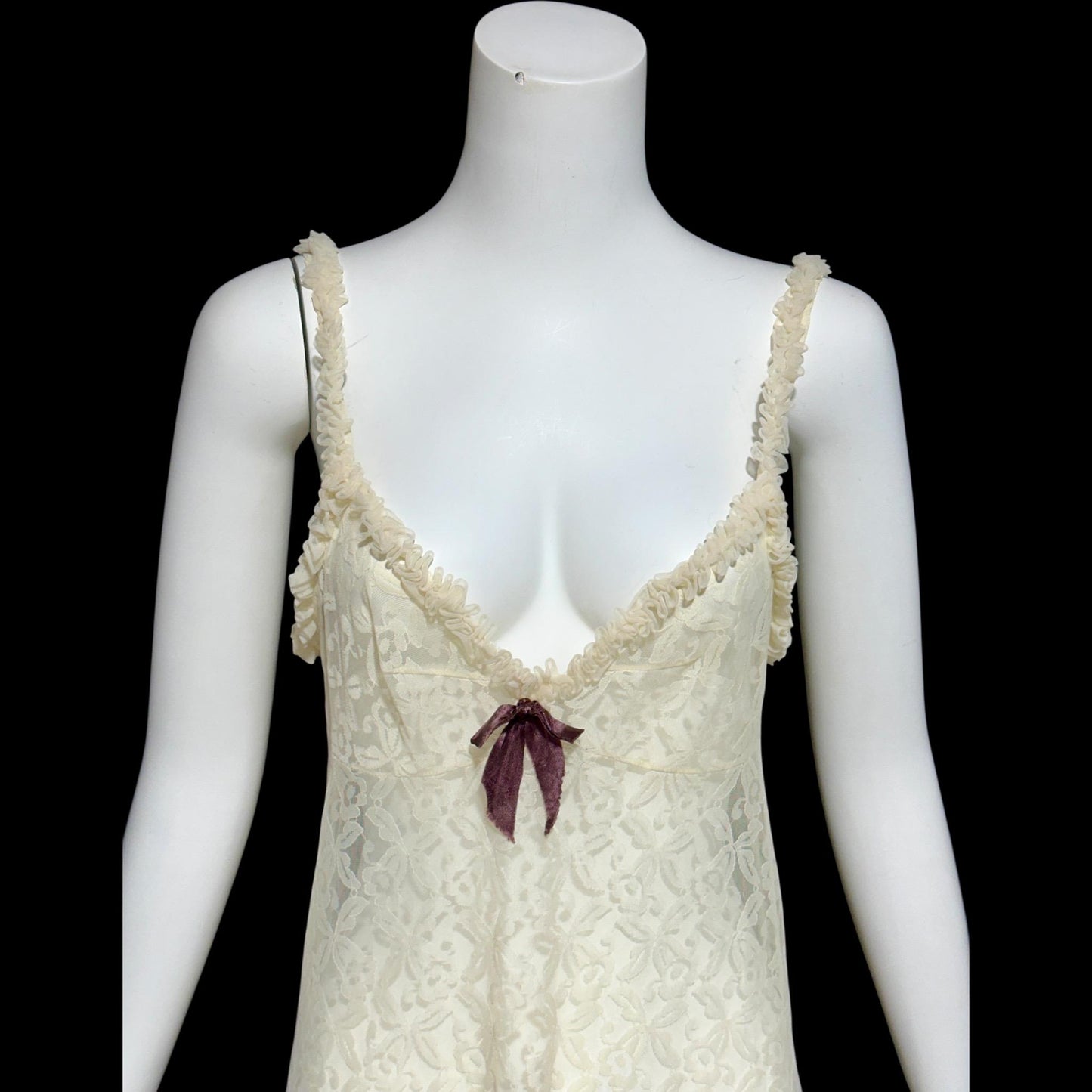 1950s vintage nightgown slip dress, ethereal sheer creamy lace night dress with ruffles