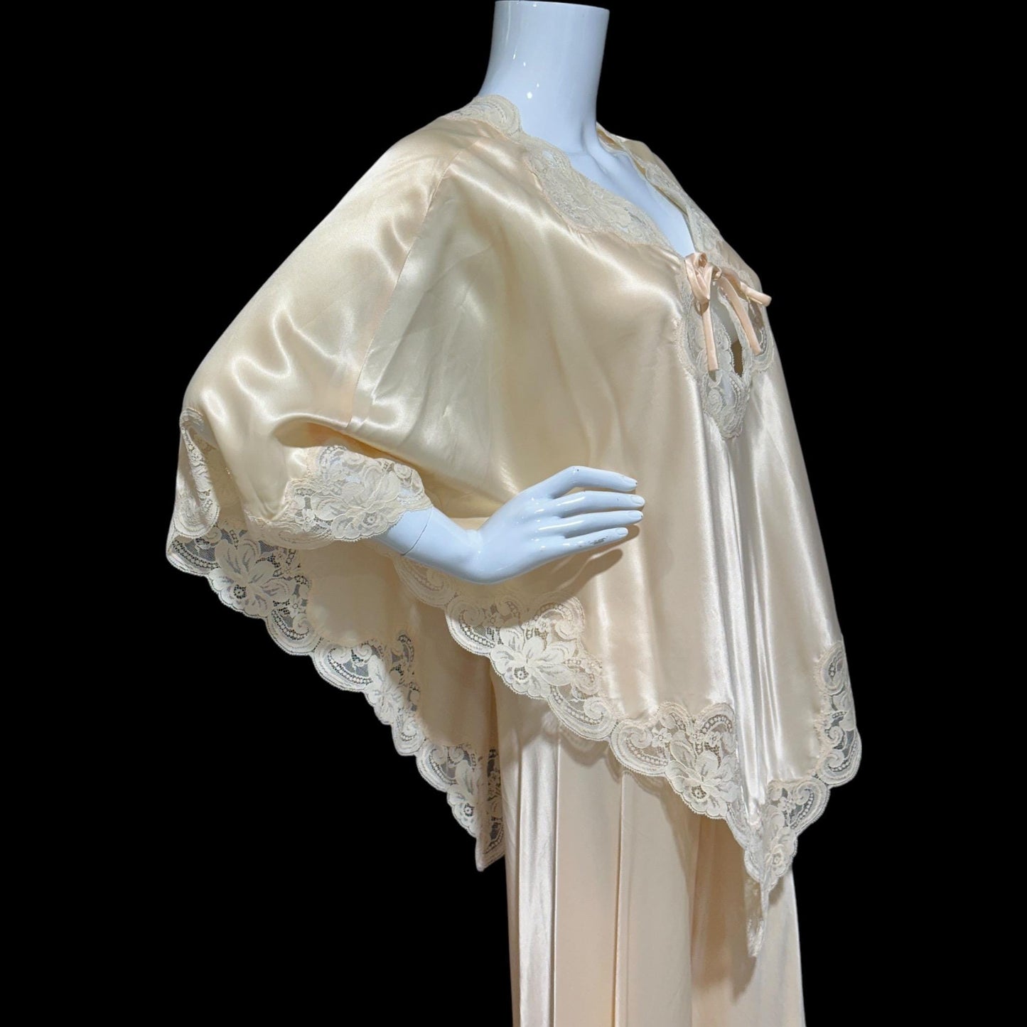 BLANCHE Ralph Montenero, vintage 1970s satin lounging cocktail party pajamas, Poncho Top and wide leg bottom PJ set