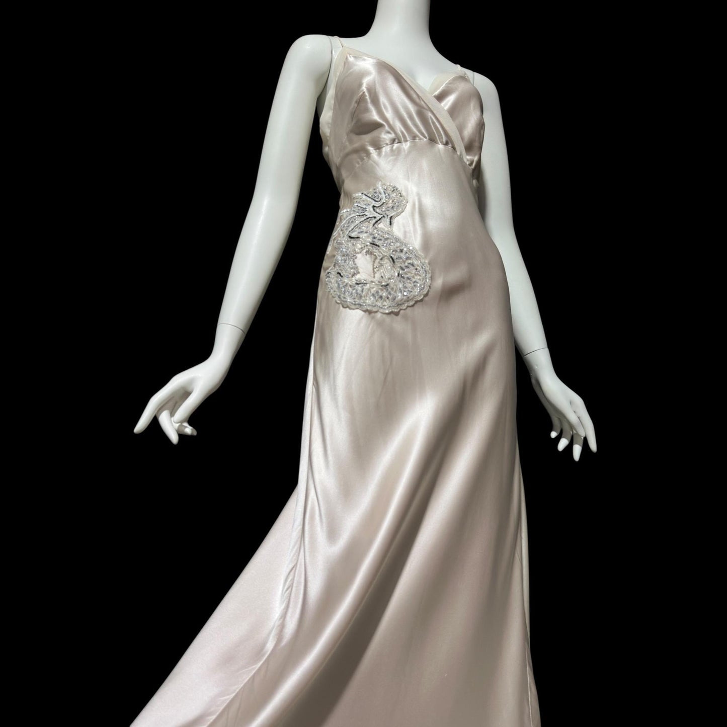 Y2K vintage bias cut evening dress, Silk 1940 style gown, Amazing blush silk sheath slip dress