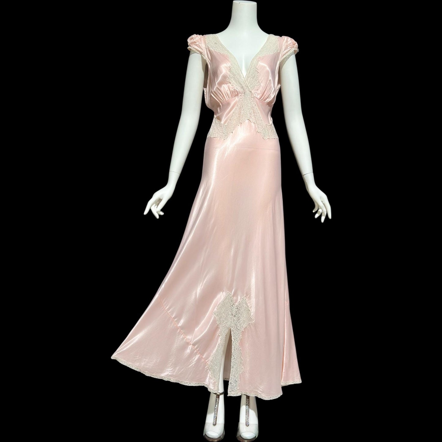 COUNTESS LAYNE, vintage 1940s nightgown slip dress, Petal pink bias cut rayon slip dress