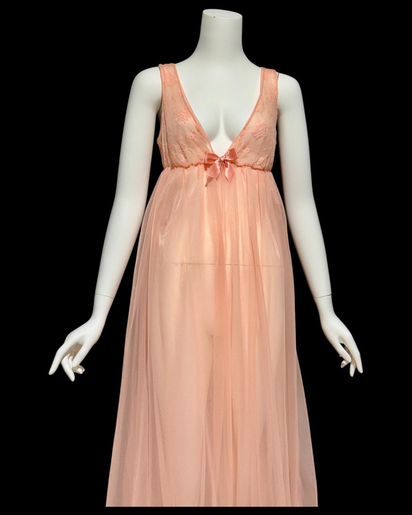 JENELLE vintage nightgown robe set, 1960s Orange Sherbet double layer chiffon peignoir set, Marabou feathers