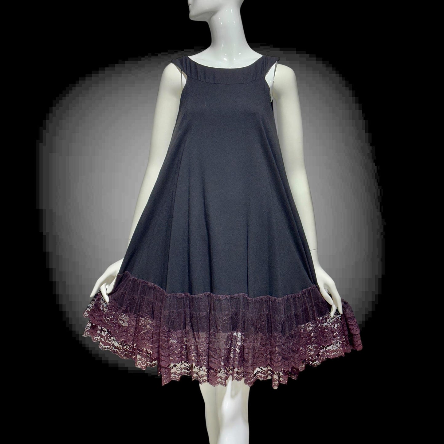 LILLI DIAMOND, vintage 1960s MOD cocktail dress, Black crepe shift trapeze tent party dress