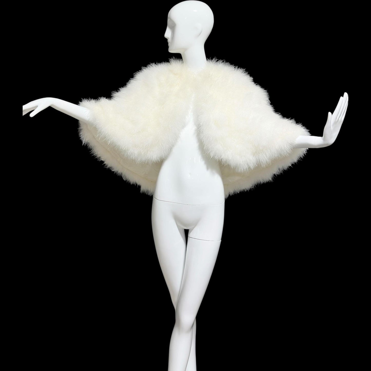 1960s Vintage feather cape jacket, Snowy white marabou wedding bridal capelet evening stole
