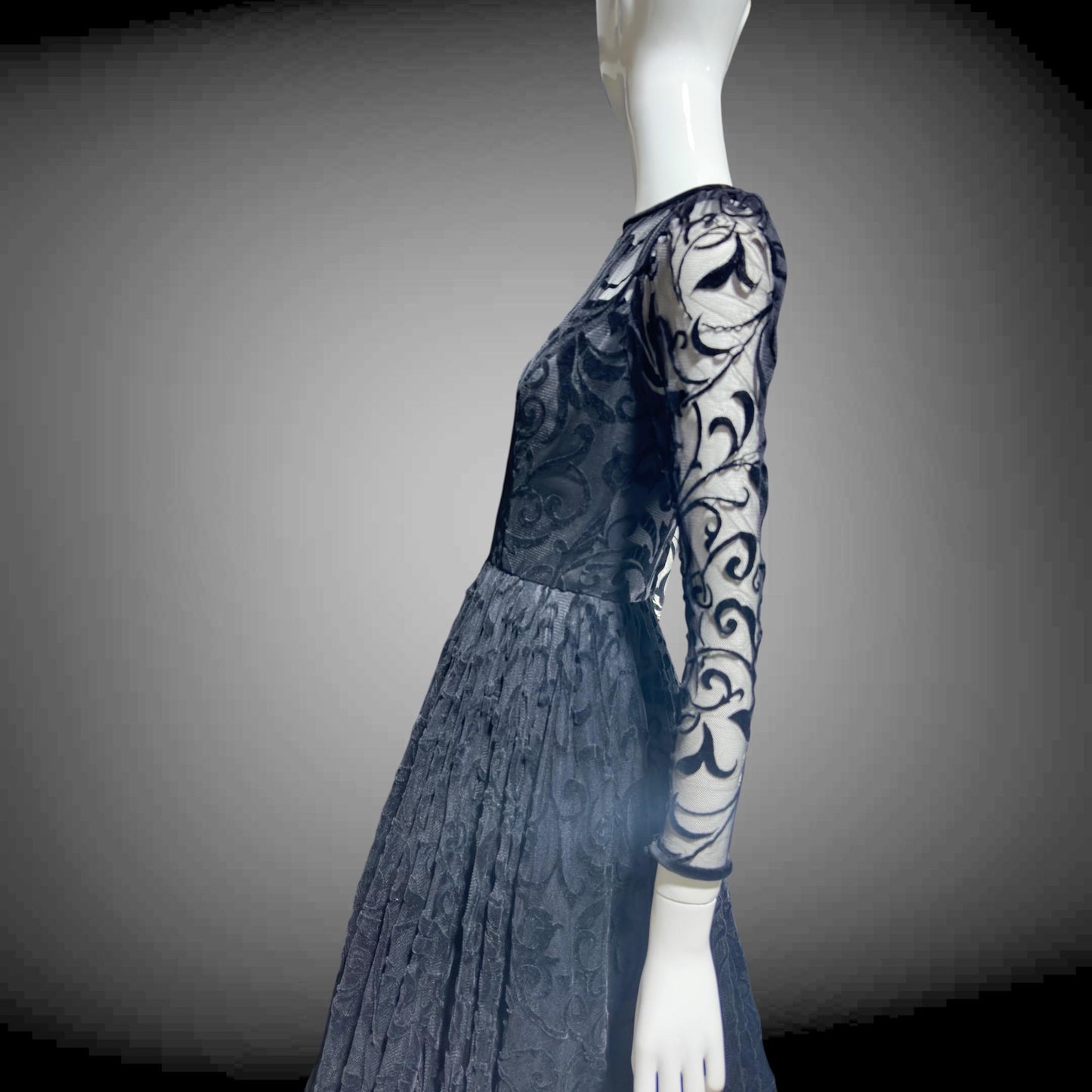 CAROLINE CHARLES, vintage 1980s evening dress ball gown, Made in England, Neiman Marcus Black formal dress