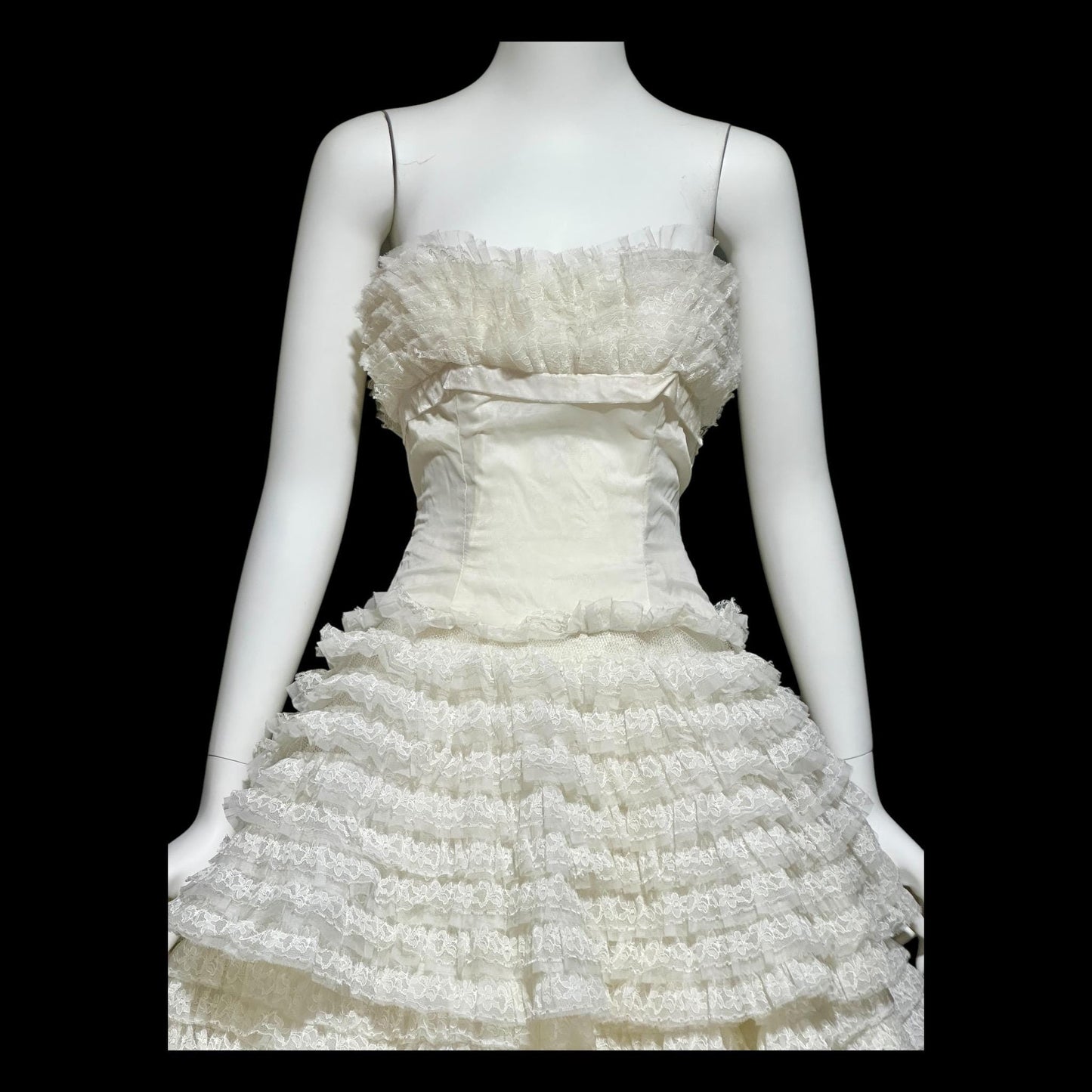 1950s vintage wedding gown, Custom Made white tiered lace cupcake dress ball gown